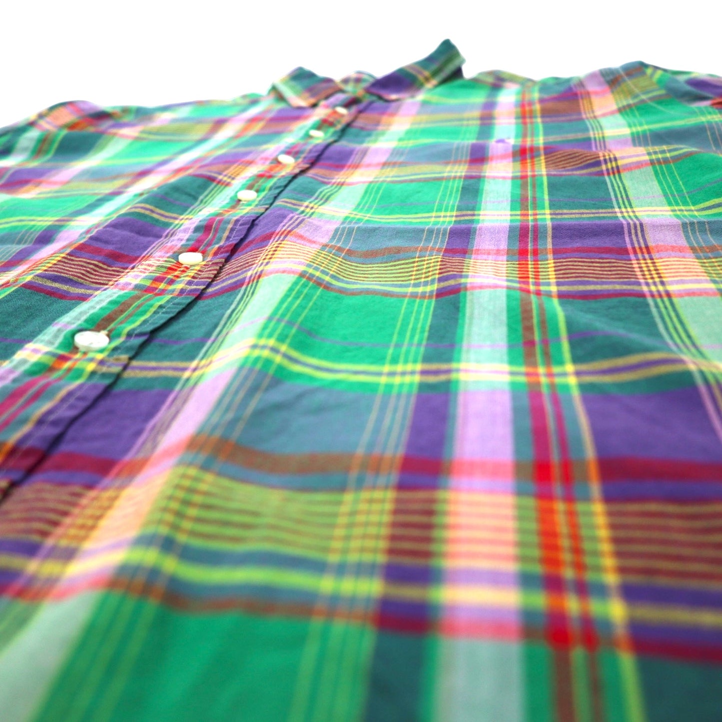 Ralph Lauren クラシックフィット 半袖 ボタンダウンシャツ 2XLT TALL グリーン チェック コットン スモールポニー 刺繍 ビッグサイズ