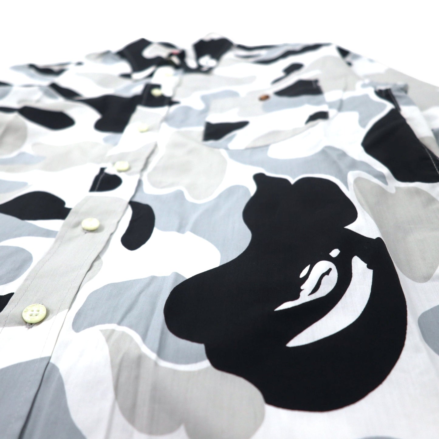 A BATHING APE Camouflage Shirt M White Gray Monkey Camo Cotton Made in Japan