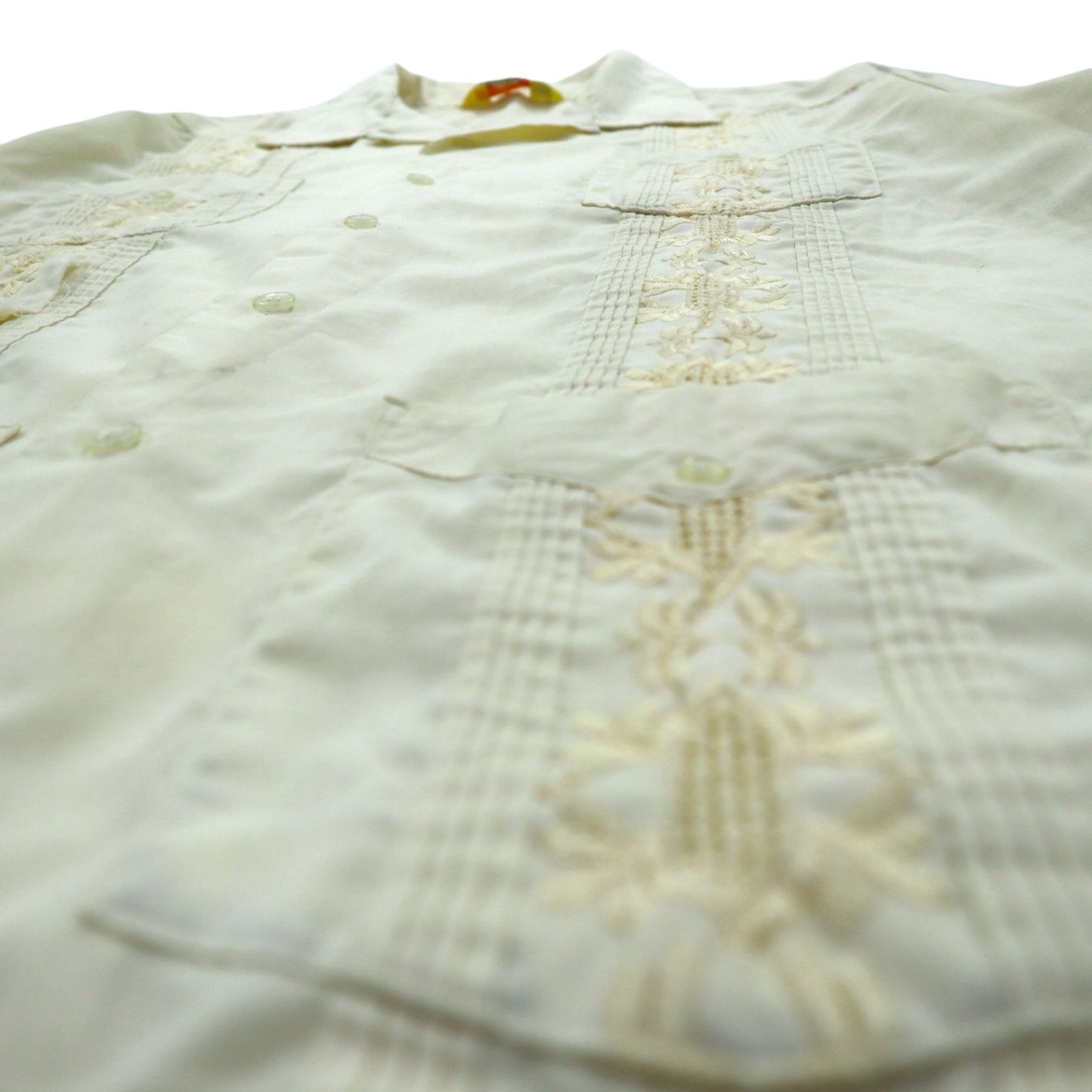 90年代 SUN Ⅱ ボックス キューバシャツ L クリーム ポリエステル コットン 刺繍