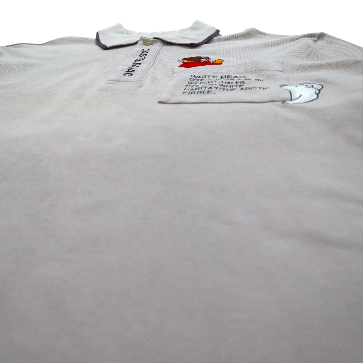 CASTELBAJAC SPORT 90s Long Sleeve Polo Shirt XL Beige Cotton Character Embroidery