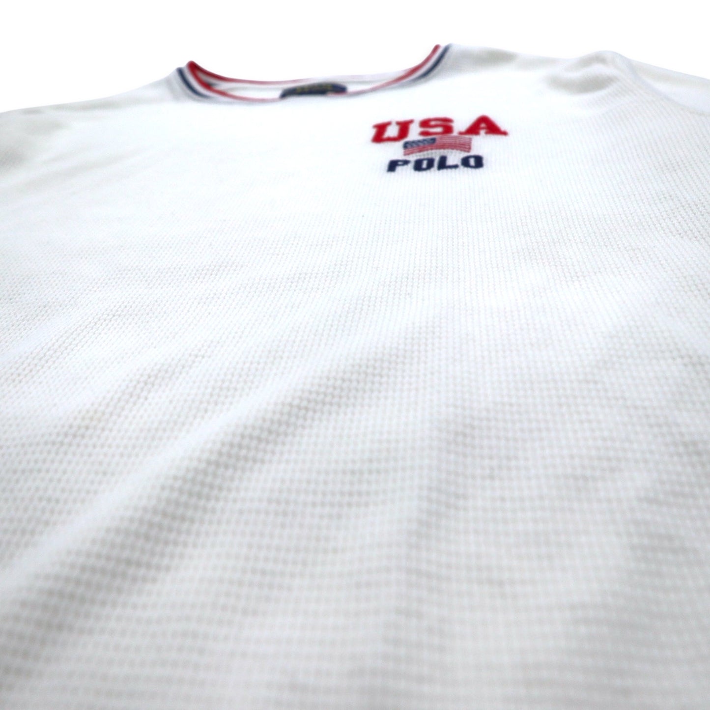 POLO RALPH LAUREN リブライン サーマル ロングスリーブTシャツ ロンT L ホワイト トリコロール USA POLO 星条旗