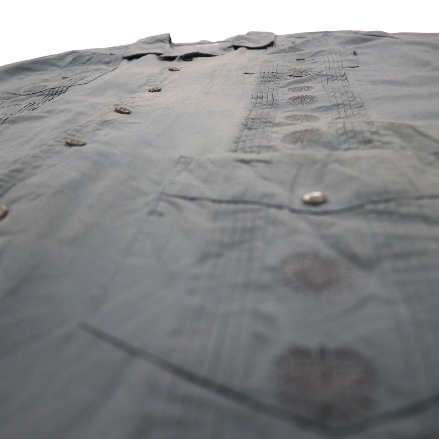 KS island open collar Cuban shirt XL grey polyester cotton embroidery