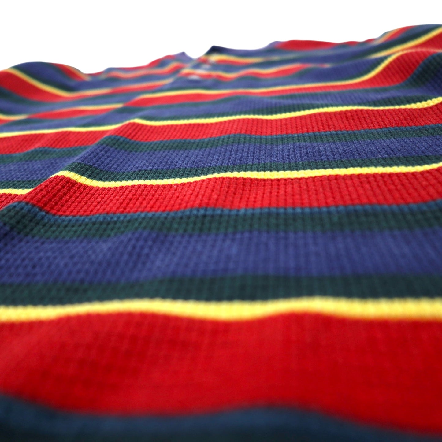 90s Duck Head Thermal Henley Neck Long Sleeve T-Shirt LongTM Navy Red Border Cotton One Point Logo Embroidery