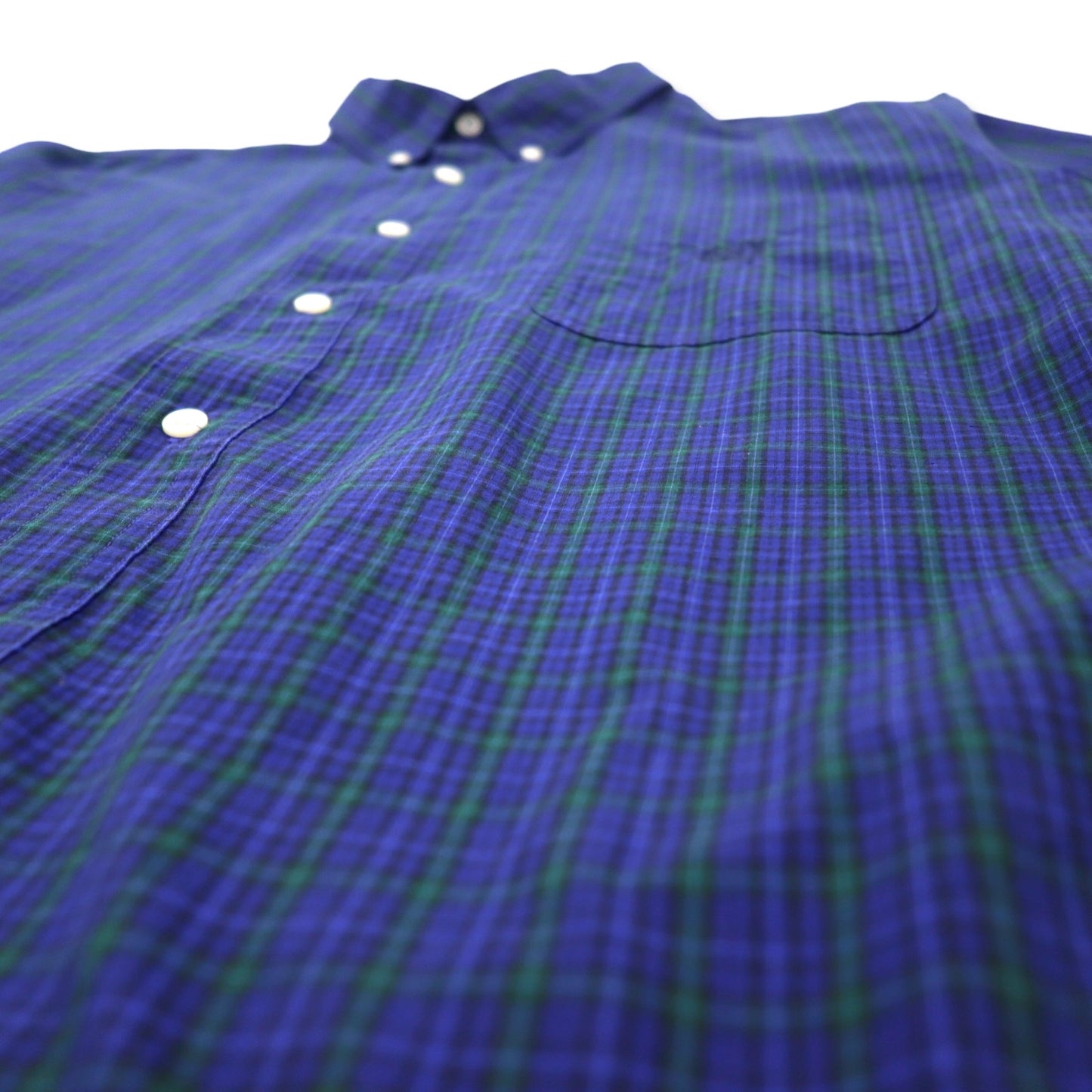 CHAPS Button-down Shirt, XL, Navy, Check, Cotton, EASY CARE, One-point logo embroidery