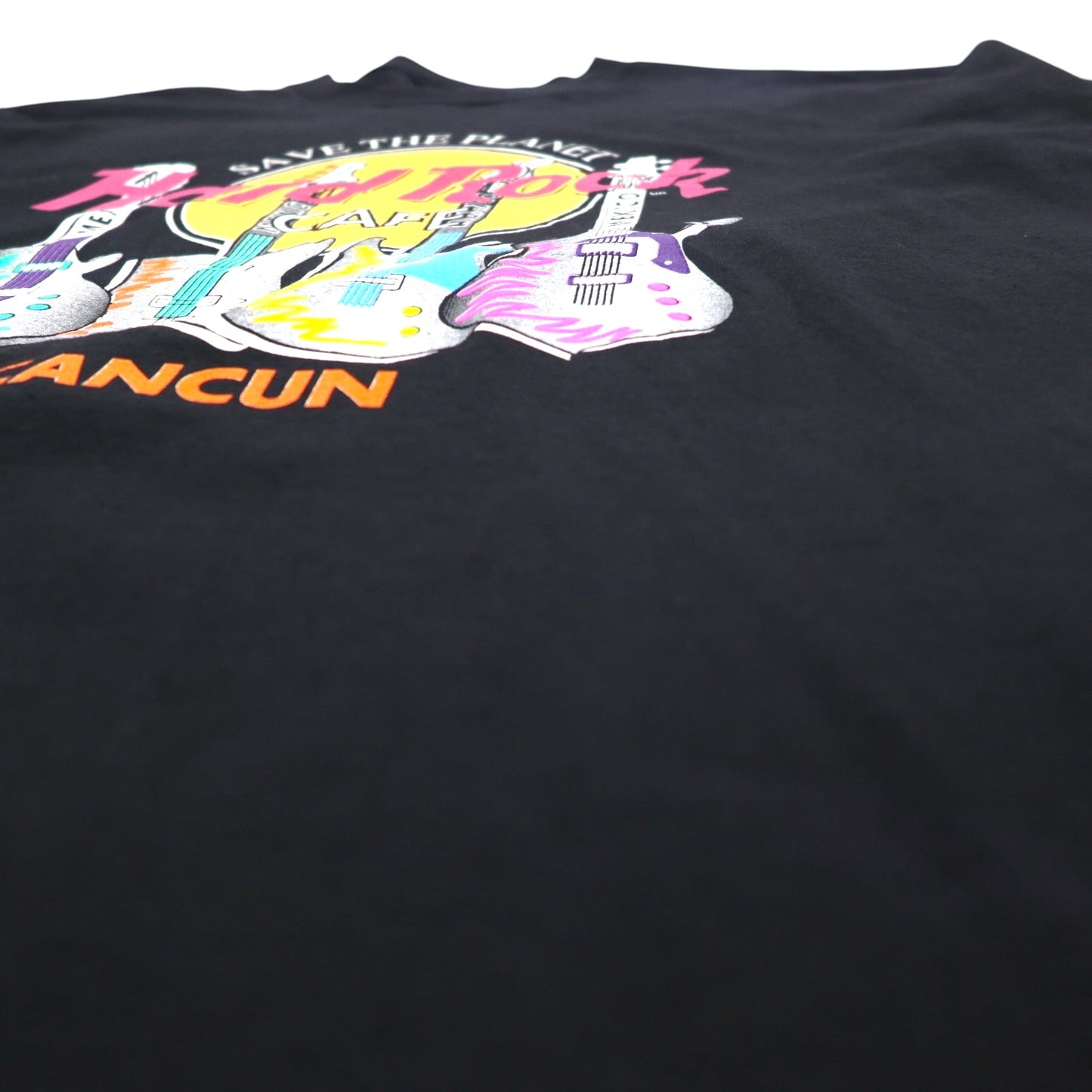 Hard Rock CAFE 90s Logo Print T-Shirt XL Black Guitar Bass CANCUN Made in Mexico