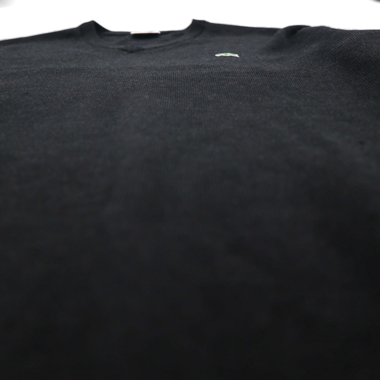 LACOSTE V-neck knit sweater, XL, gray wool, one-point logo.