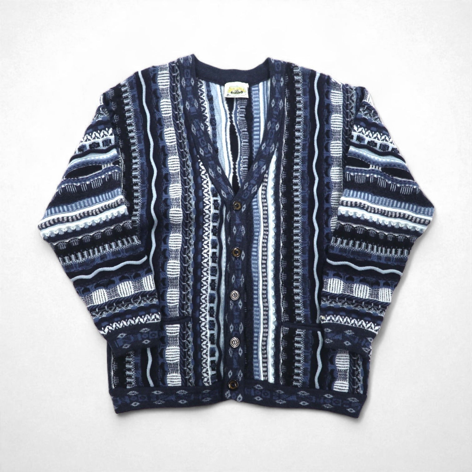 90s Australian Vintage 3D Knit Cardigan AKLANDA 3D Knit Jacquard 