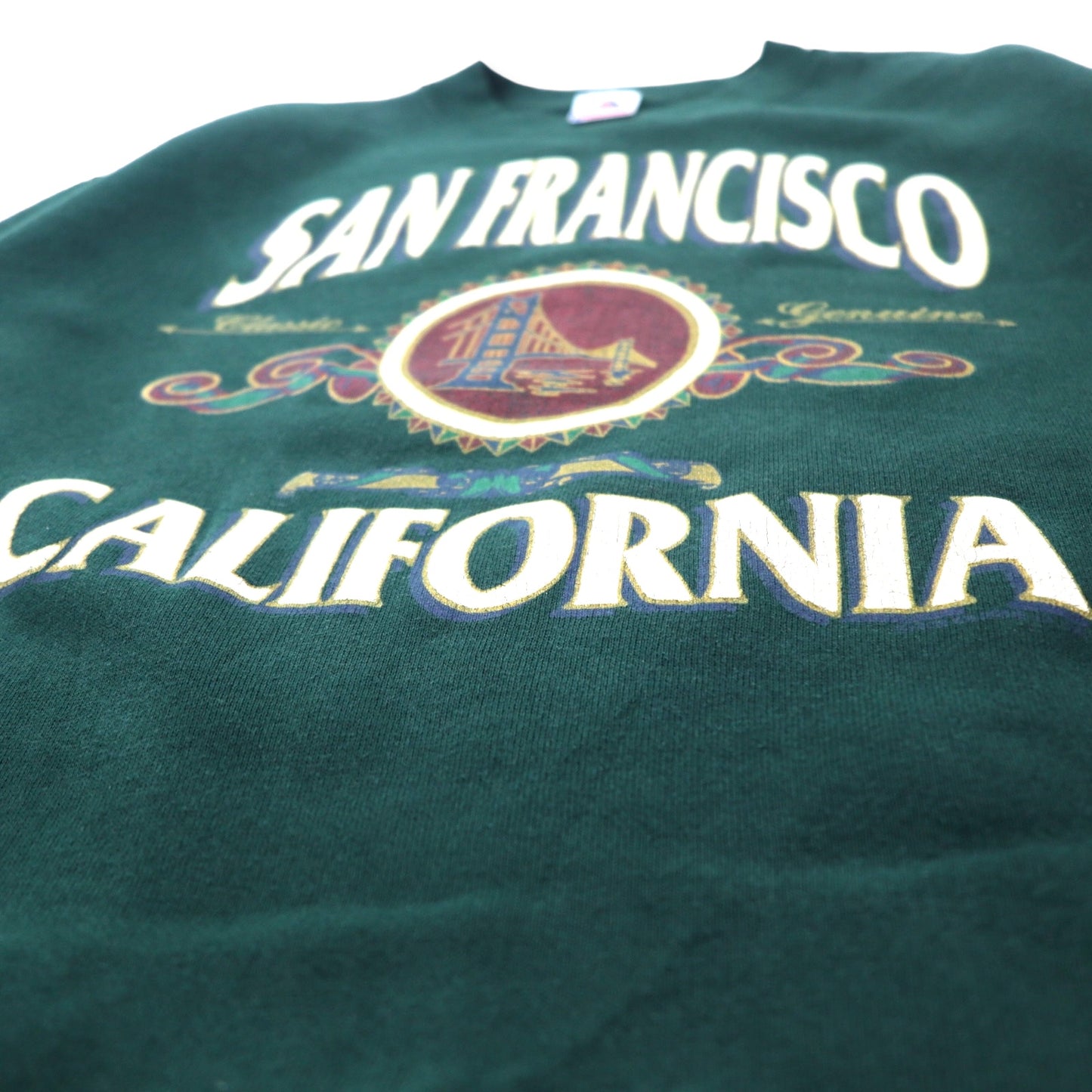 FRUIT OF THE LOOM USA製 90年代 プリント スウェット M グリーン コットン SAN FRANCISCO