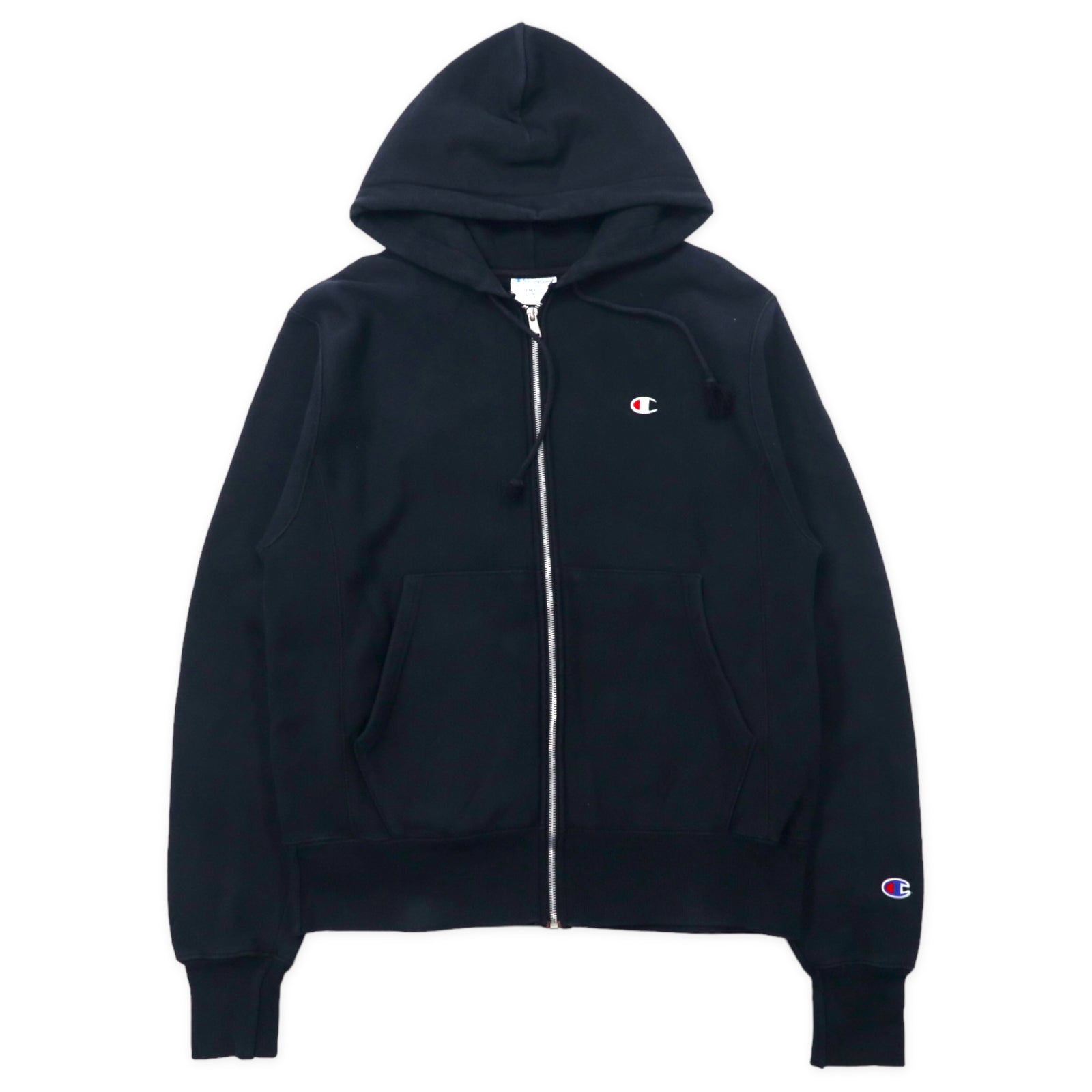 Champion Reverse Weave ZIP UP HOODIE L Black Cotton BRUSHED LINING