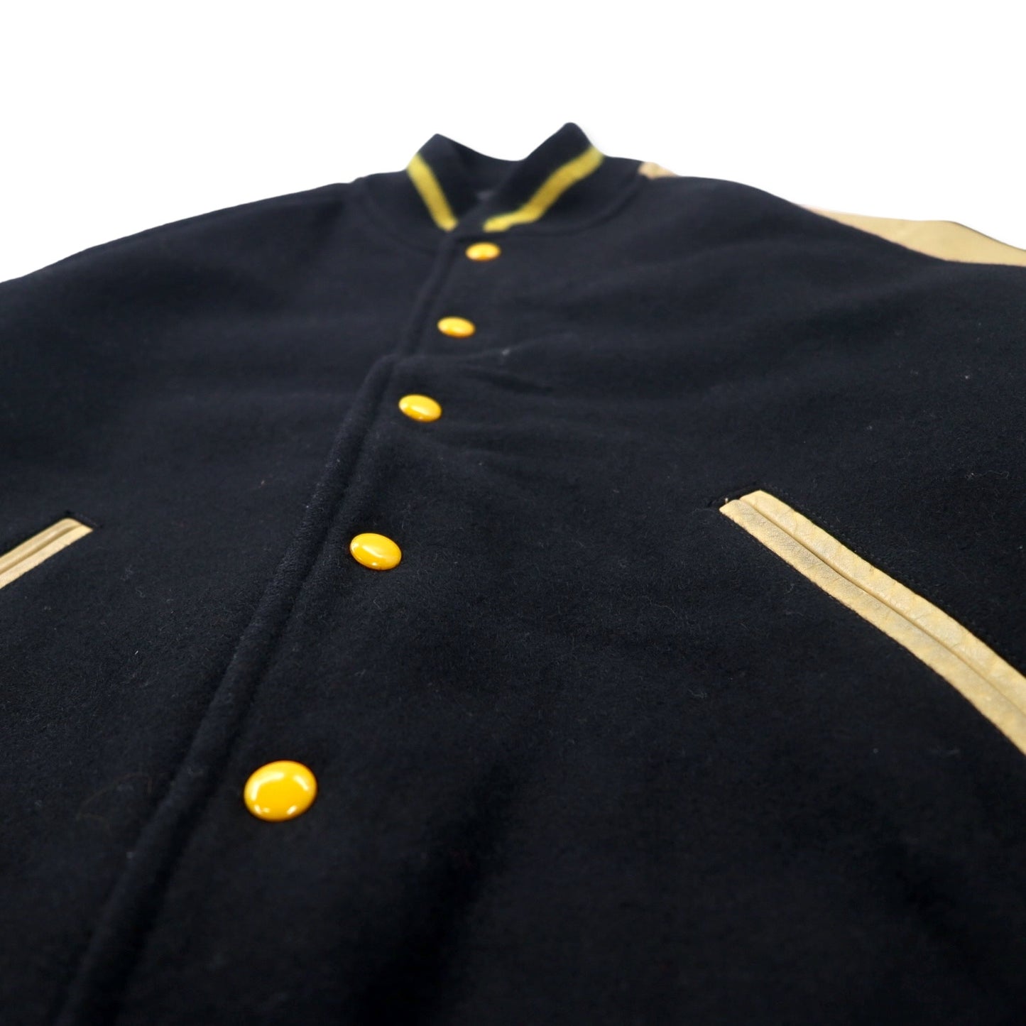 VAN -JAC- Leather switching stadium jacket M black beige ribline wool cowhide