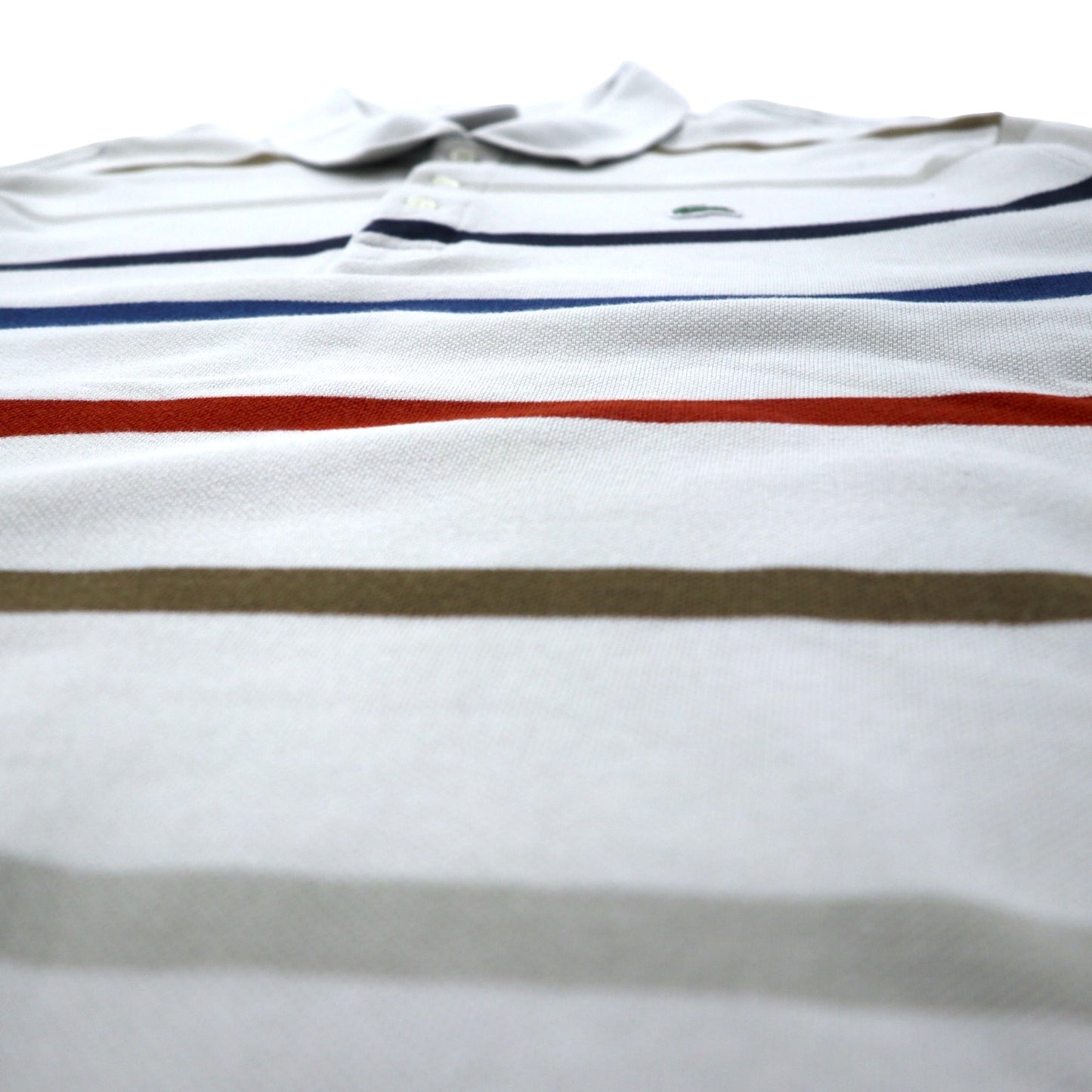 LACOSTE 90年代 長袖 ポロシャツ 8 ベージュ ボーダー コットン DEVANLAY社製 ワンポイントロゴ