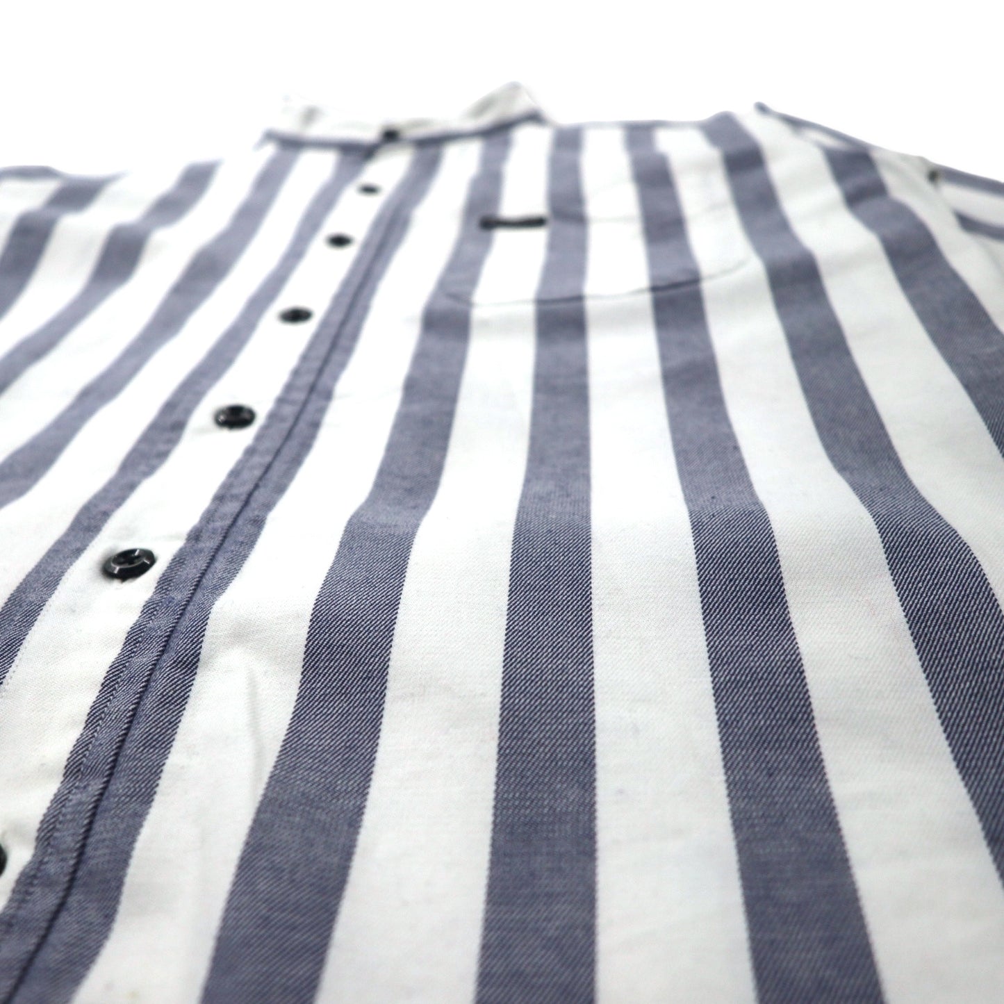 68 & BROTHERS Band Collar Shirt M White Striped Cotton Made in Japan
