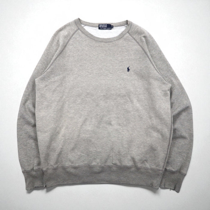 Polo Ralph Lauren 90年代 日本製 スウェット トレーナー L グレー コットン ダメージ加工