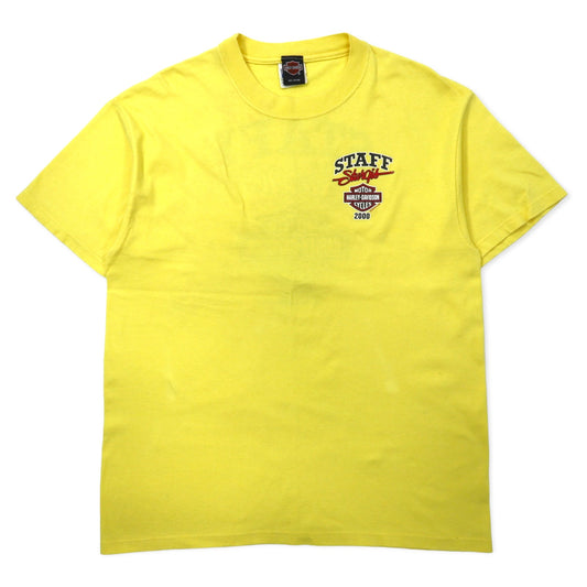 HARLEY DAVIDSON USA製 ロゴプリント Tシャツ L イエロー コットン Hanes BEEFY-T
