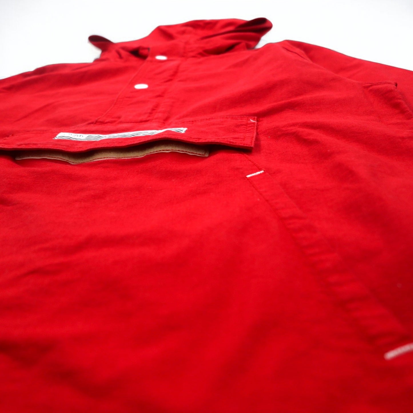 TOMMY アノラックパーカー S レッド コットン ハーフジップ ドローコード カンガルーポケット