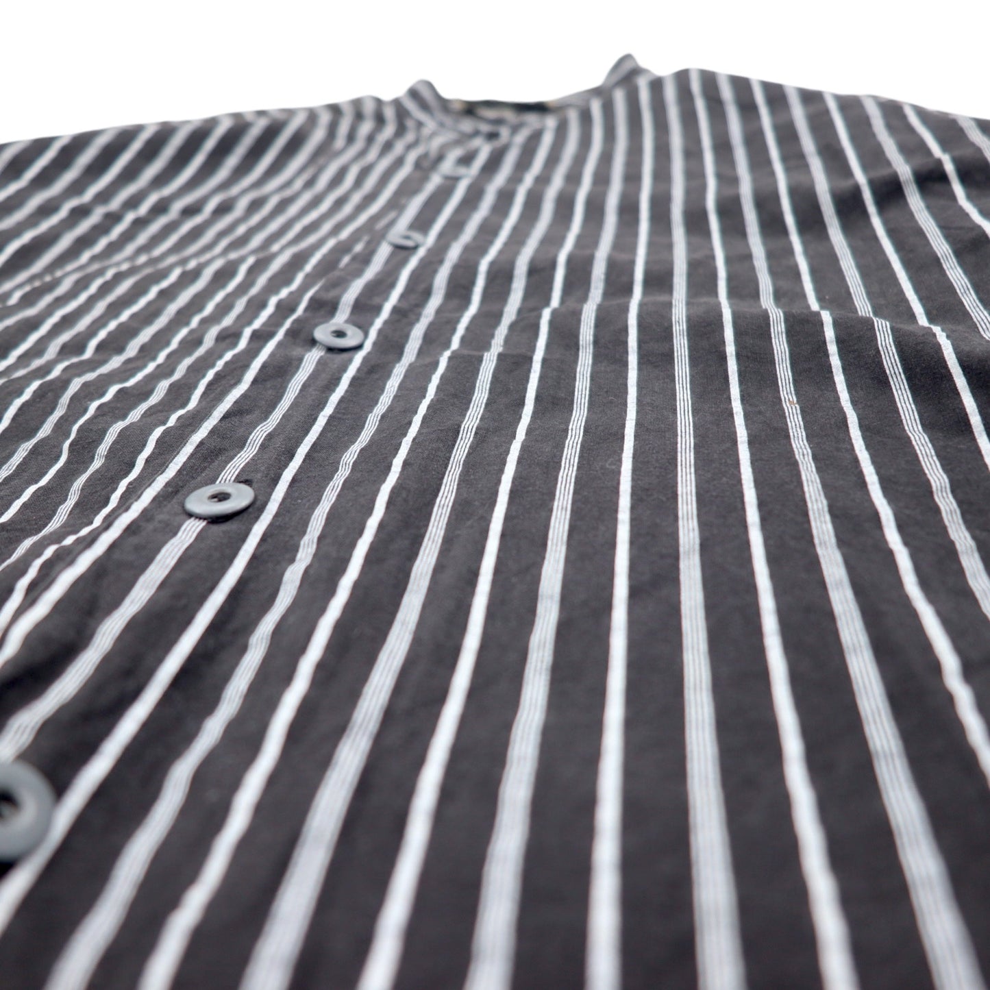 Made in USA 90s BLAXX Metal Button Band Collar Shirt L Black Striped Cotton
