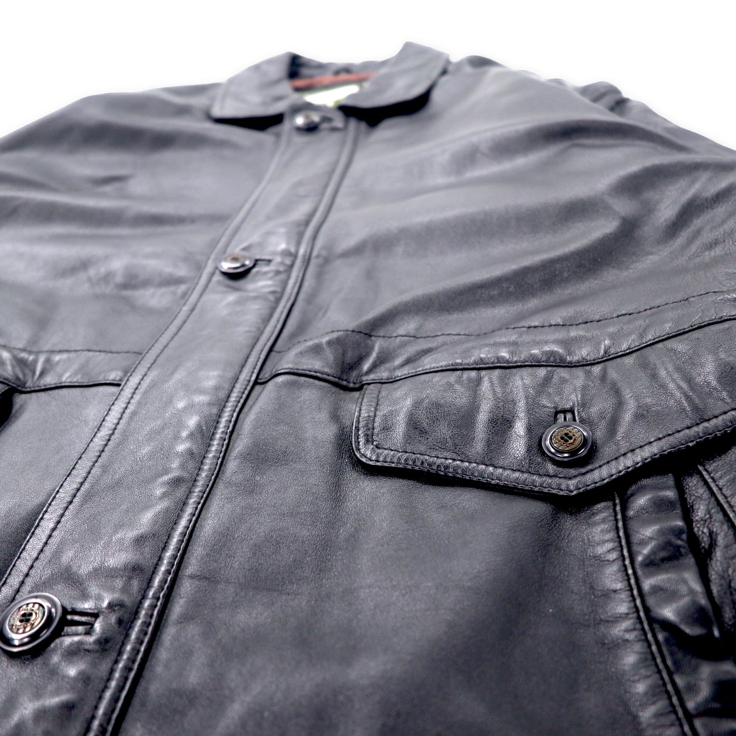 VIA NUOVO PELLE レザー カーコート 2L ブラック 羊革 キルティングライナー ドローコード ビッグサイズ