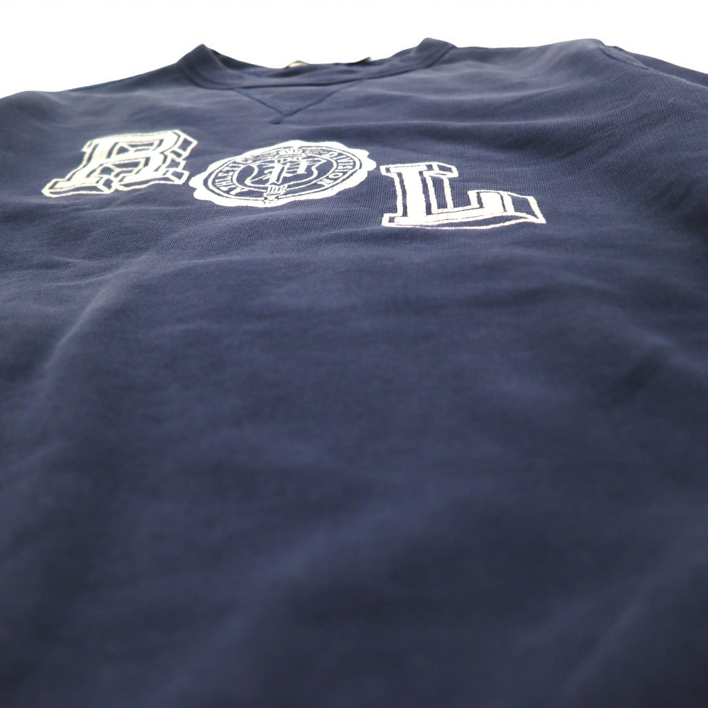 POLO RALPH LAUREN 前V クルーネック スウェット S ネイビー コットン RLロゴプリント