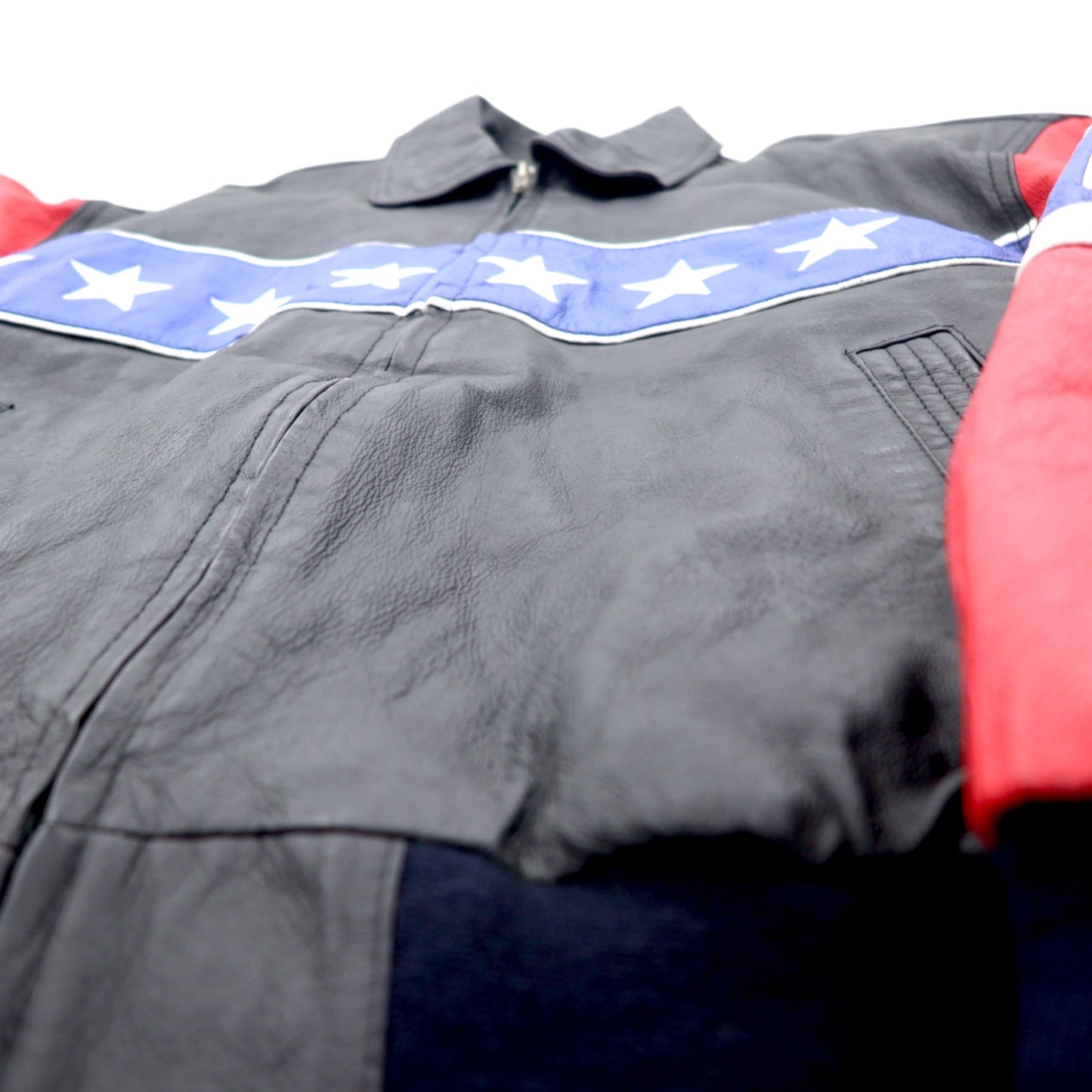 90年代 Michael Hoban WHEREMI 星条旗 シングル ライダース レザージャケット M ブラック レザー BUD