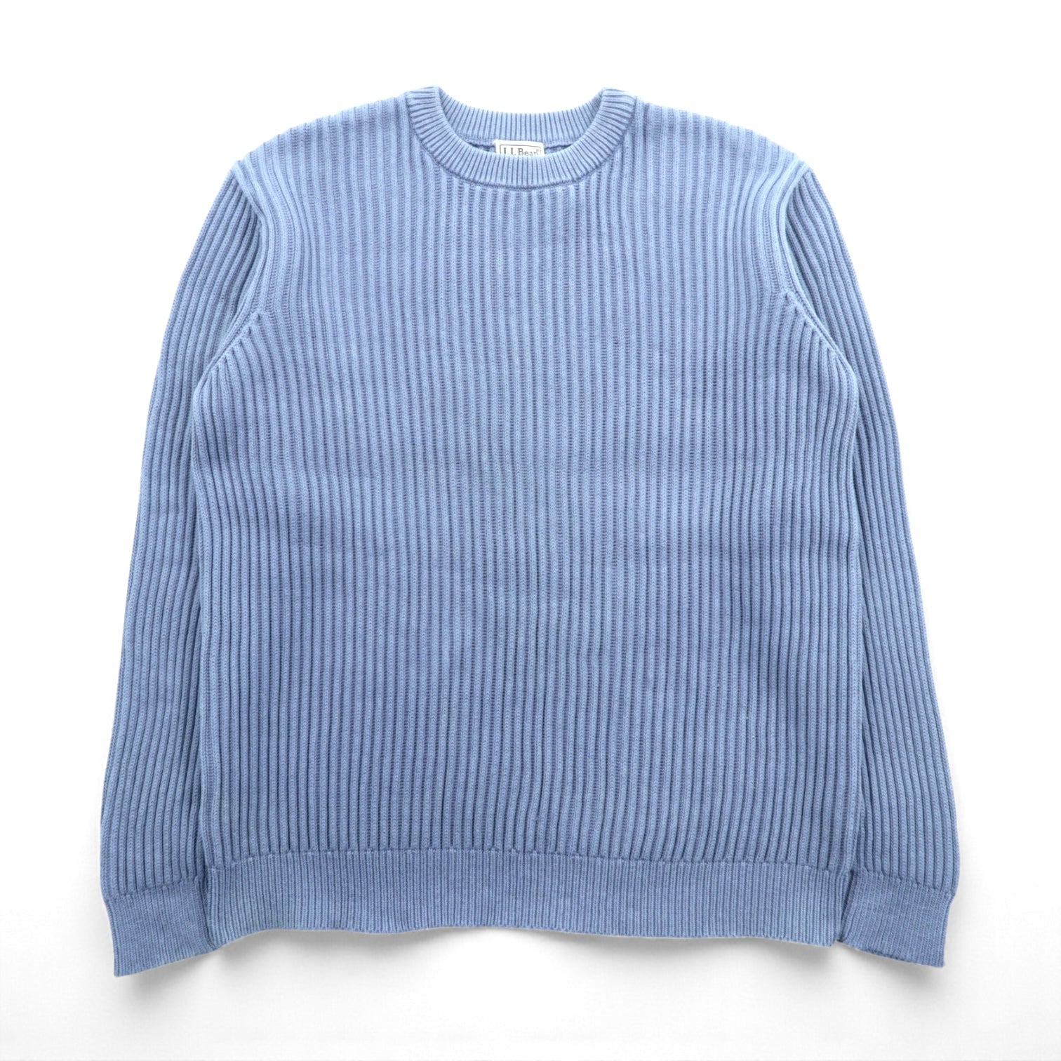 L.L.Bean 90s Rib Knit Sweater, XL, Blue Cotton, Crewneck, JSA6 