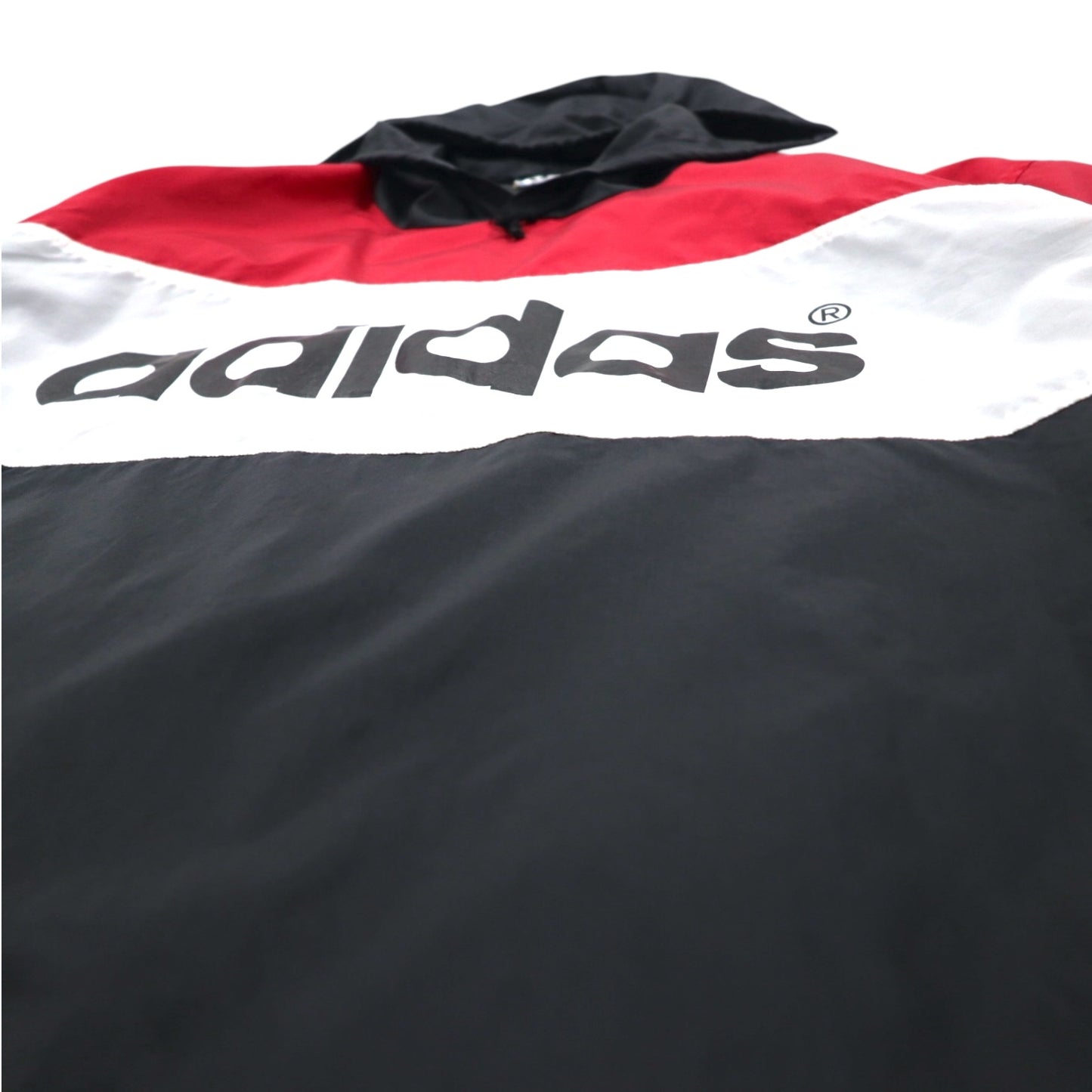 adidas 90年代 デサント社製 ピステ プルオーバー ナイロンパーカー M-L 3ストライプ 両面ロゴプリント 日本製