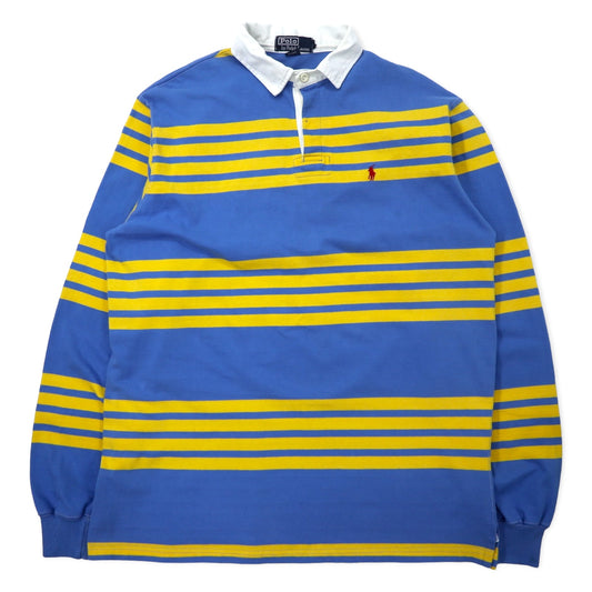 Polo by Ralph Lauren USA製 ボーダー ラガーシャツ L ブルー イエロー コットン スモールポニー刺繍
