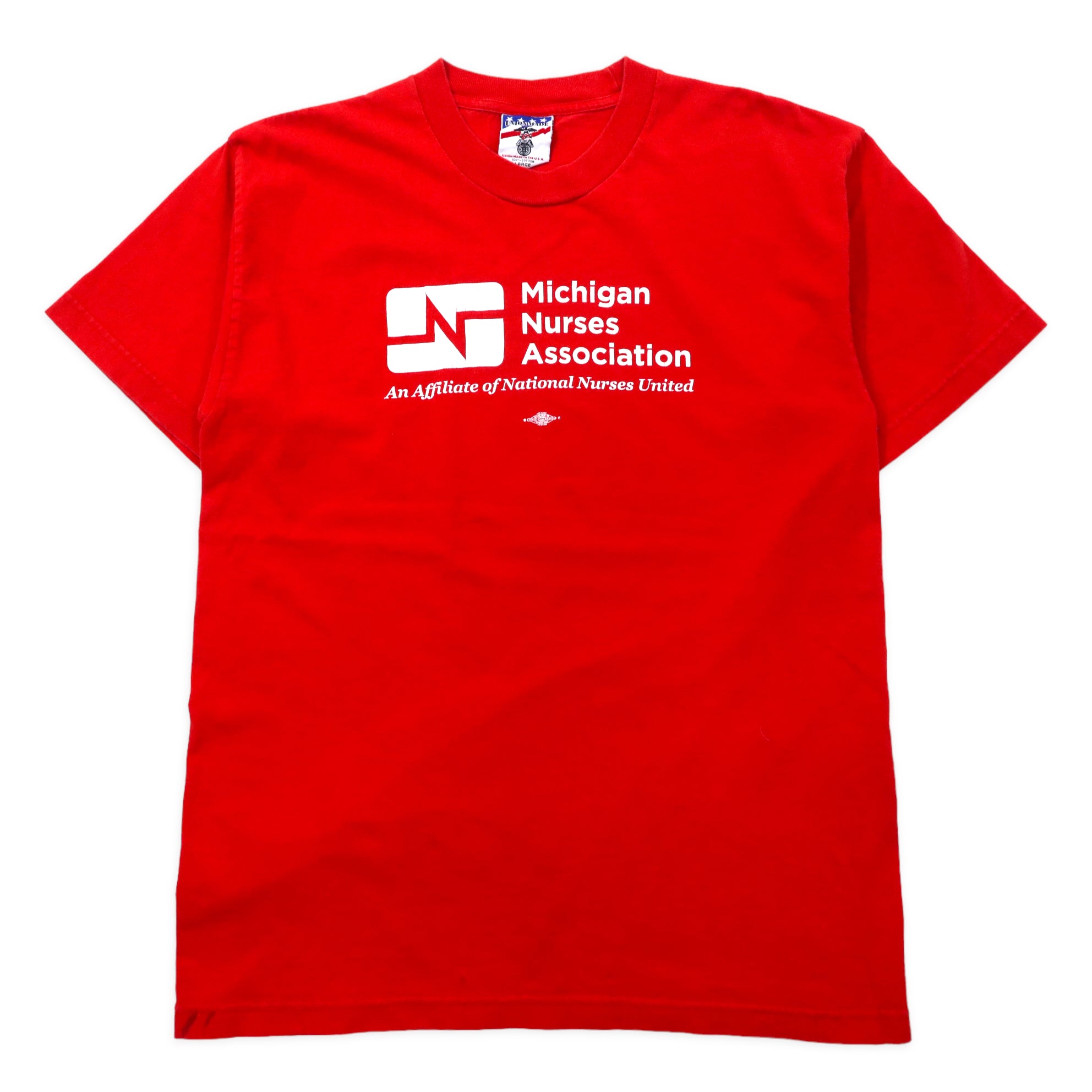 USA製 UNION MADE プリントTシャツ L レッド コットン Michigan Nurses