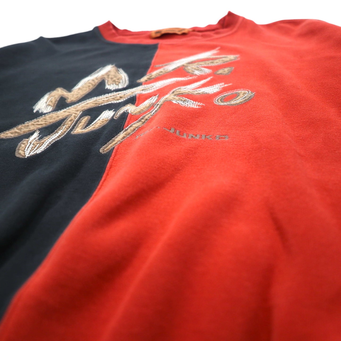 Mr. JUNKO 90s Sweatshirt L Red Black Bicolor Cotton Logo Embroidery Made in Japan