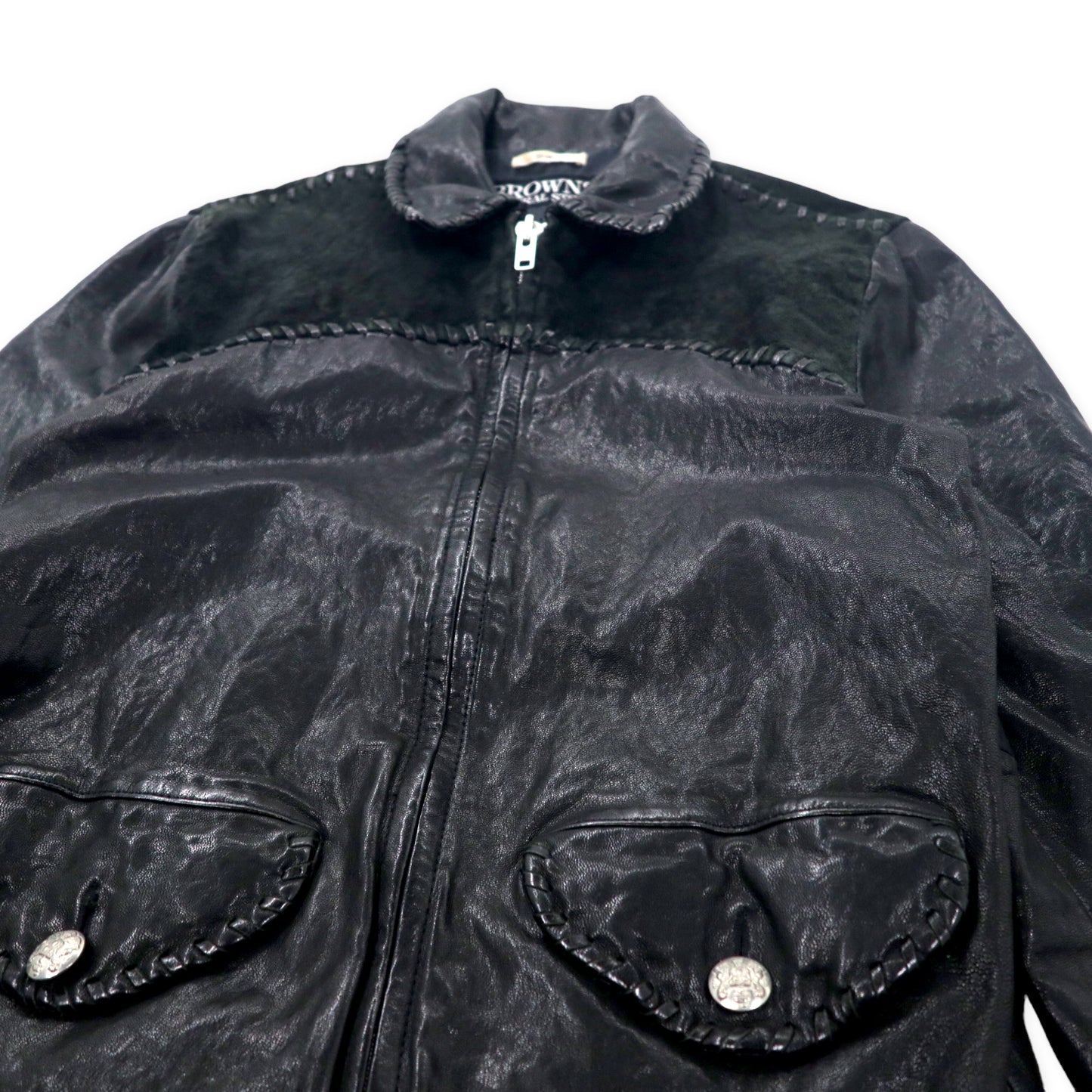 BROWNS GENERAL STORE Goat Leather Riders Jacket M Black Goat Leather Concho Button