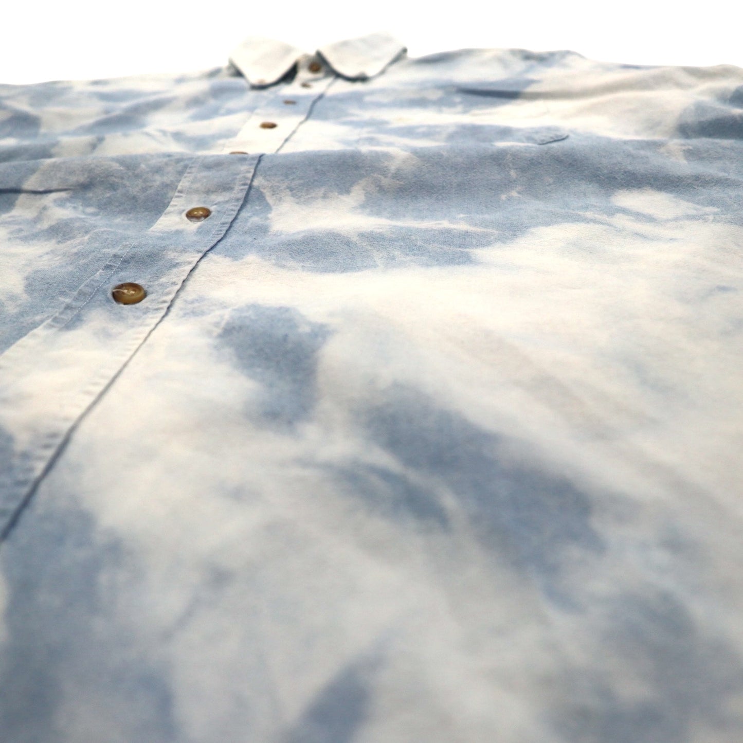 Burberry 90年代 フランス製 ケミカルウォッシュ デニム 半袖 ボタンダウンシャツ L ブルー 胸ポケット