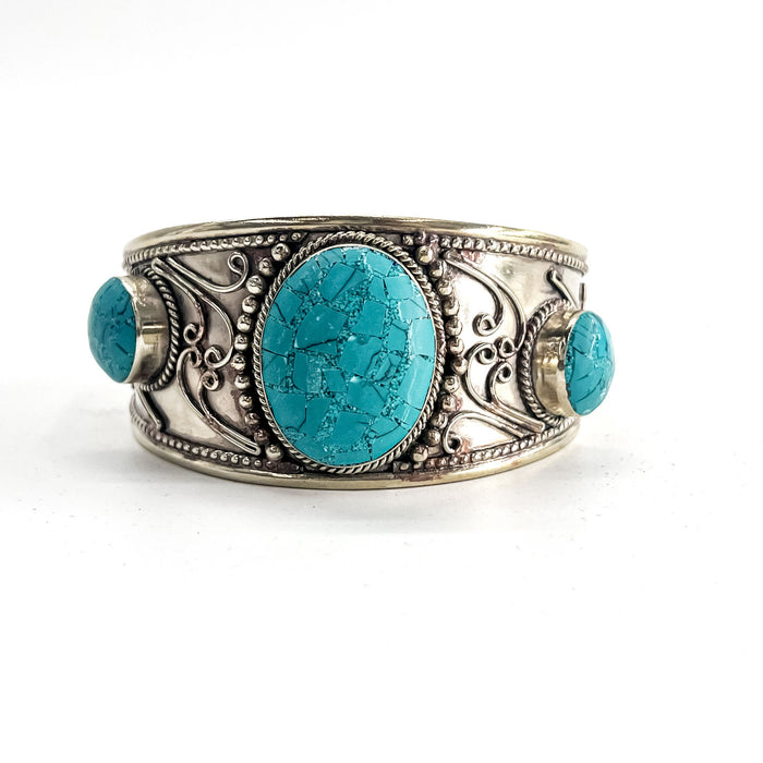 VINTAGE Silver, Blue Indian Jewelry Turquoise Bangle Bracelet