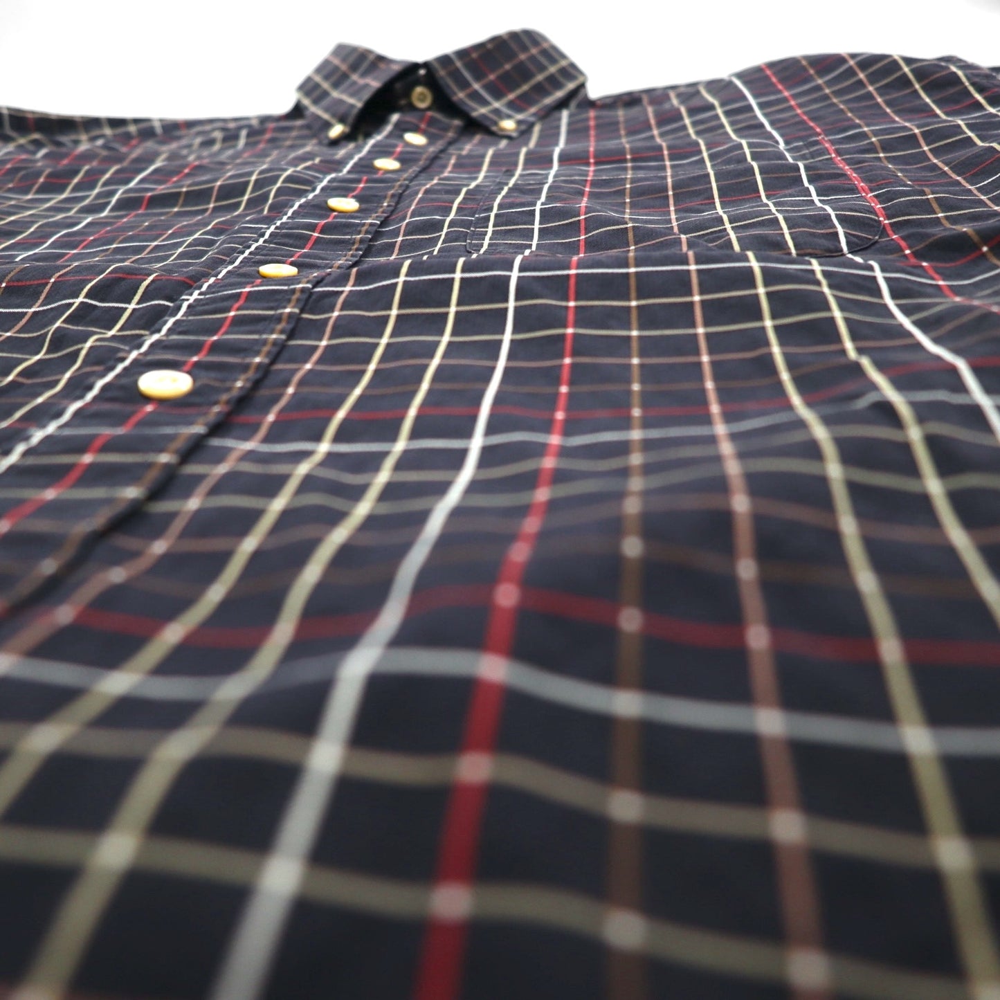 BURBERRY USA製 ビッグサイズ ボタンダウンシャツ L ブラック コットン ウィンドペンチェック