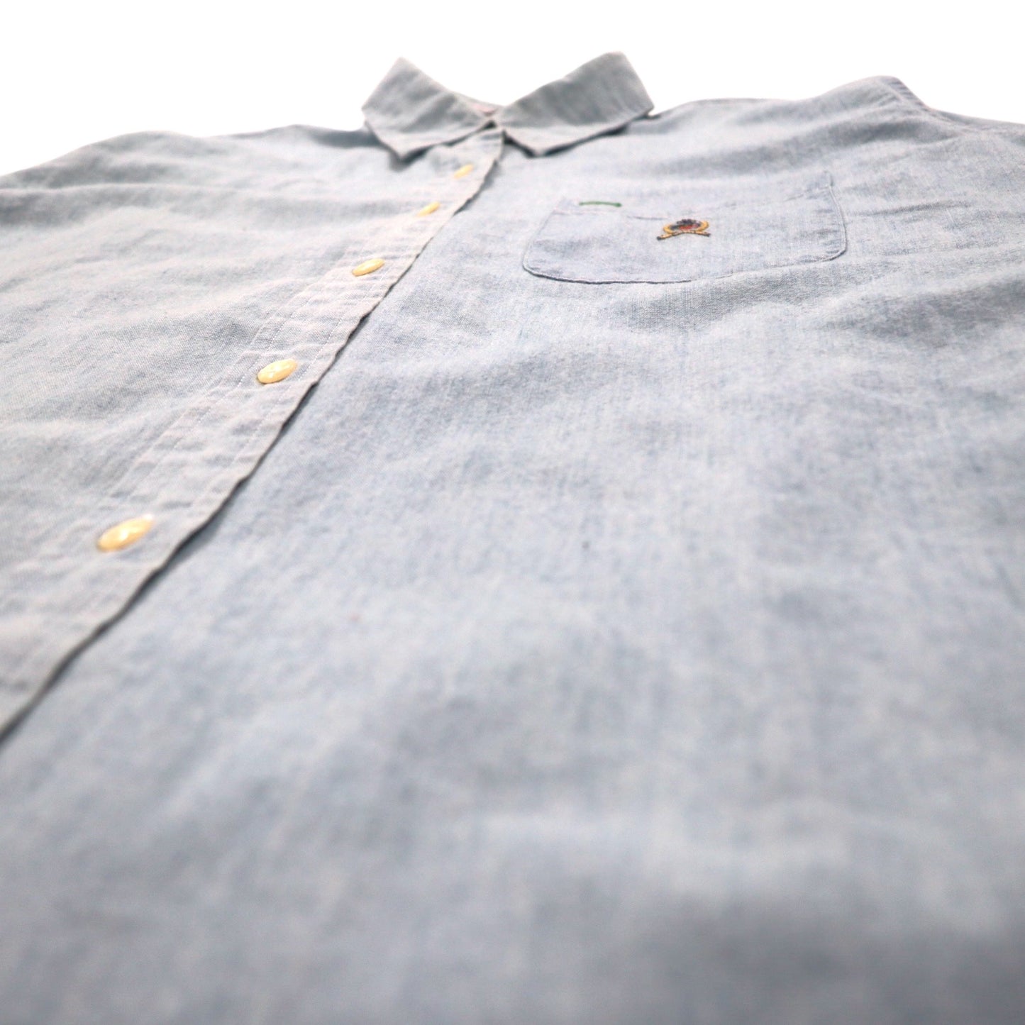 TOMMY JEANS 90s Chambray Shirt XL Blue Cotton One Point Logo Embroidery
