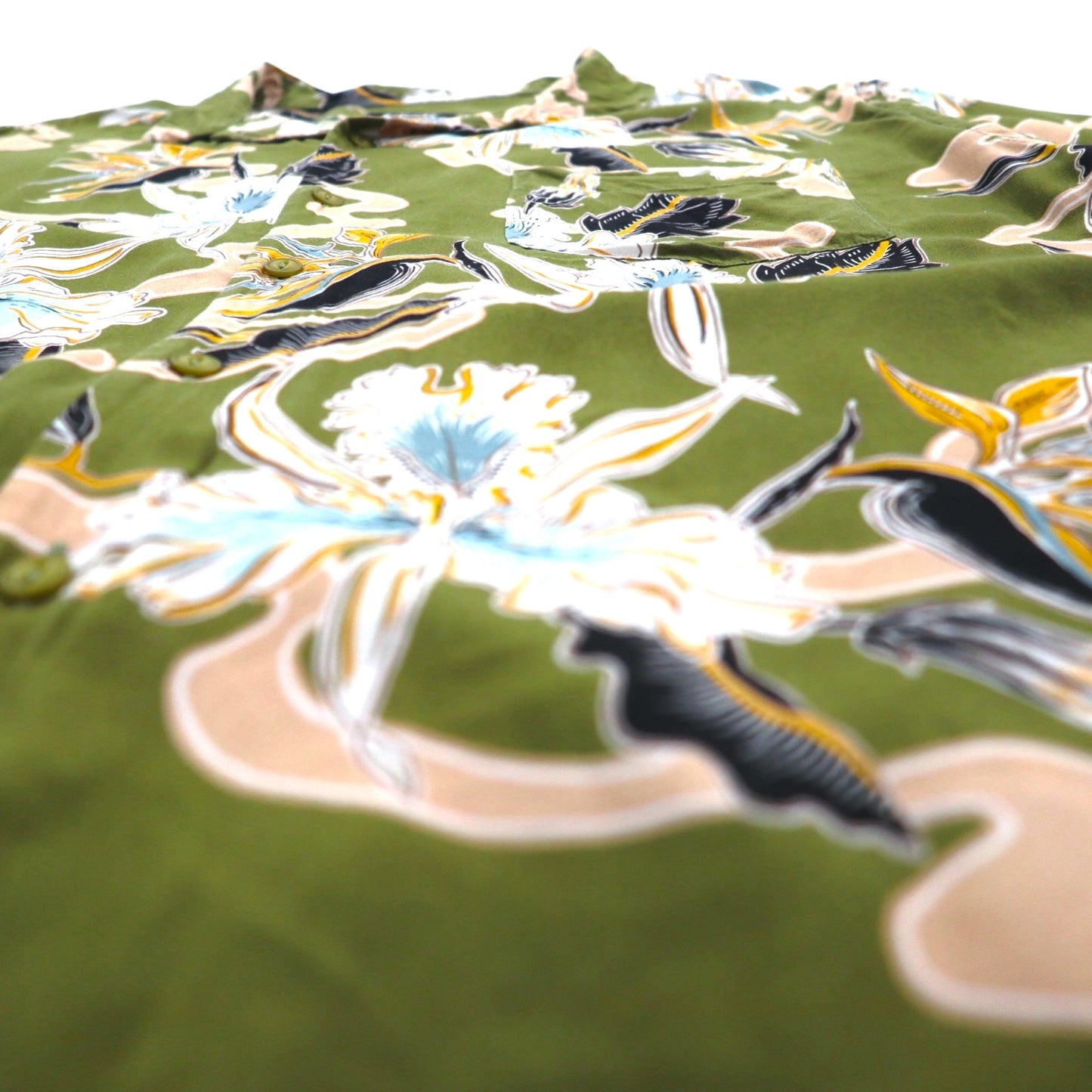 Schott オープンカラー アロハシャツ XL カーキ レーヨン ビスコース ボタニカル 開襟 トルコ製