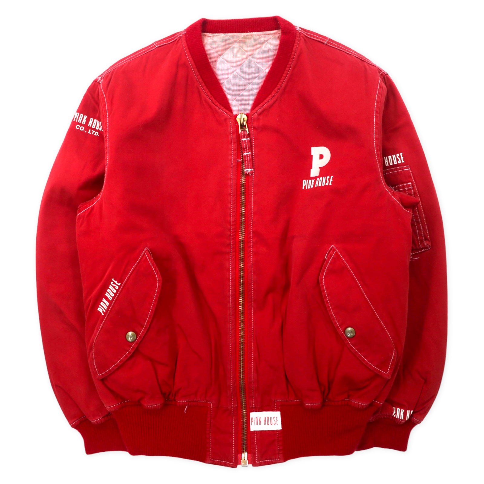 PINK HOUSE 90's MA-1 Bomber Jacket Blouson Free Red Cotton QUILTED Liner  Bag Logo Japan MADE