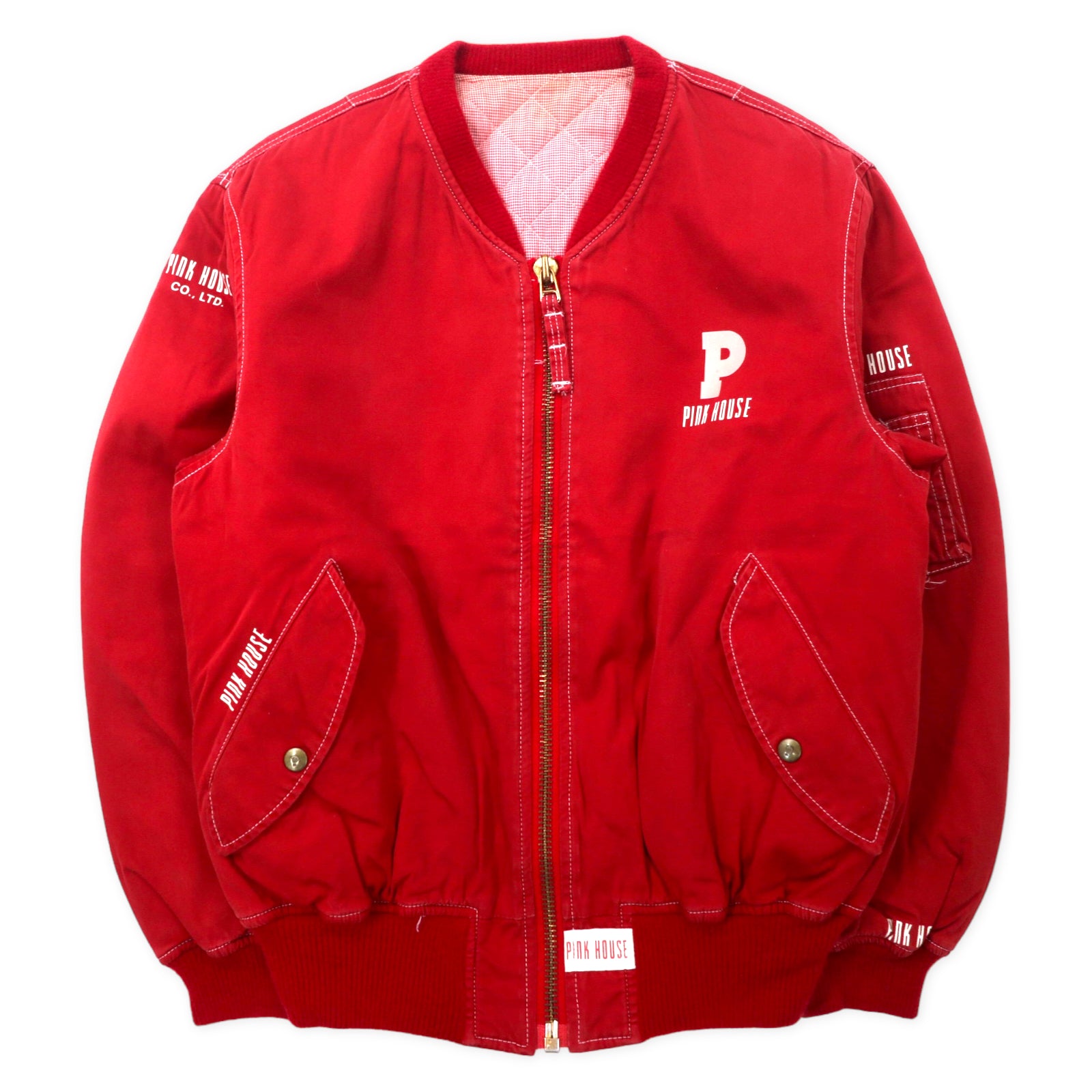 PINK HOUSE 90's MA-1 Bomber Jacket Blouson Free Red Cotton QUILTED