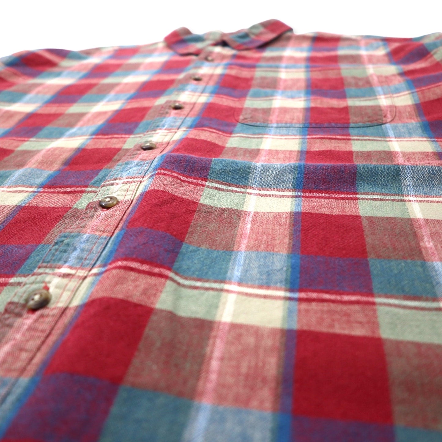 LLBean 90s Short Sleeve Button Down Shirt XXL Red Cotton Linen Blend Oversized Made in Jamaica