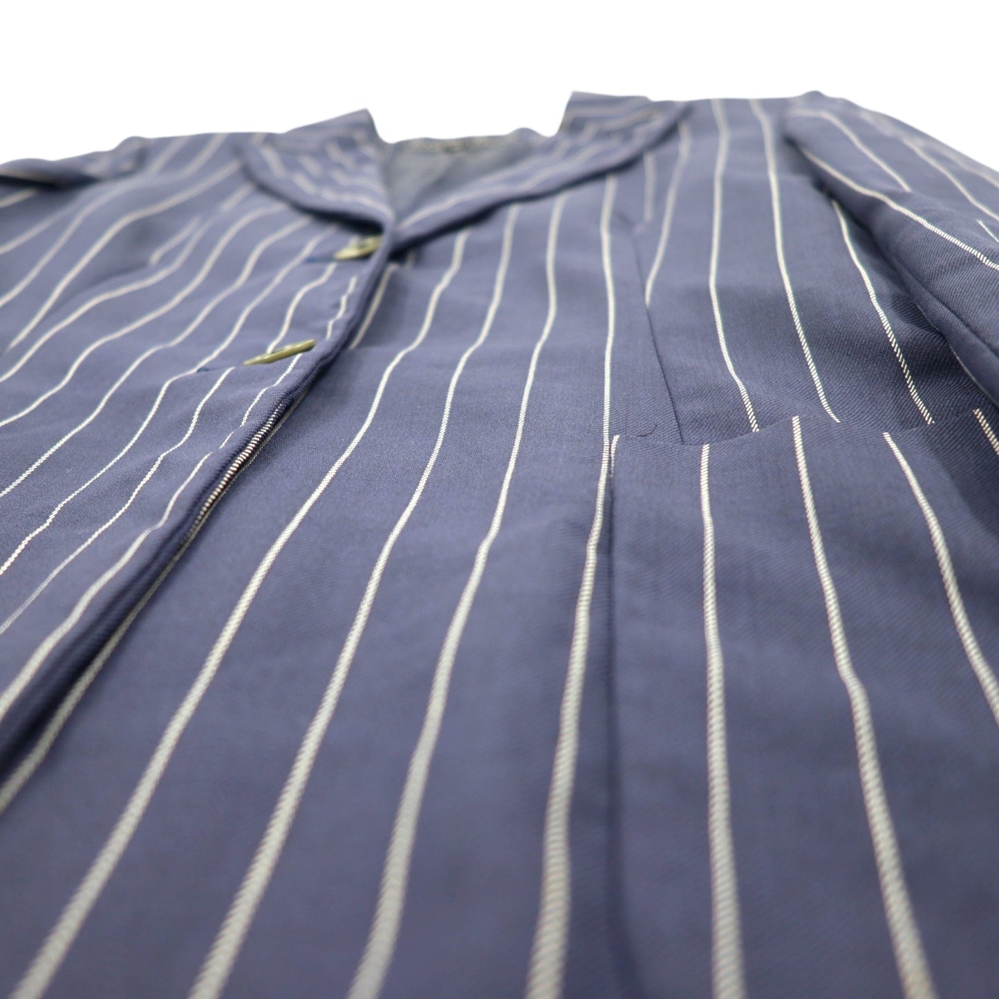 RALPH LAUREN 2B テーラードジャケット S ネイビー ウール ナイロン ストライプ ピークドラペル 日本製