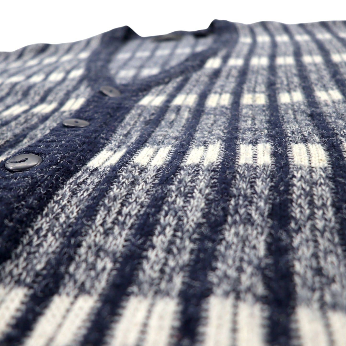 SEARS 80s Acrylic Rib Knit Cardigan L Blue Border