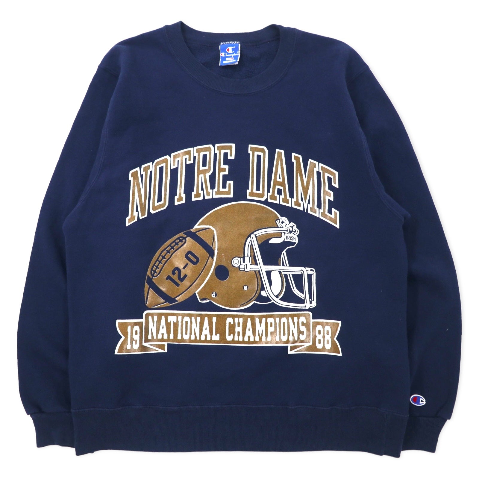 Champion USA Made 90's College Print Sweatshirt L Navy Cotton Brushed  Lining NCAA Football NOTRE DAME 3 Tier Print Arch Logo Embroidery Tag –  日本然リトテ