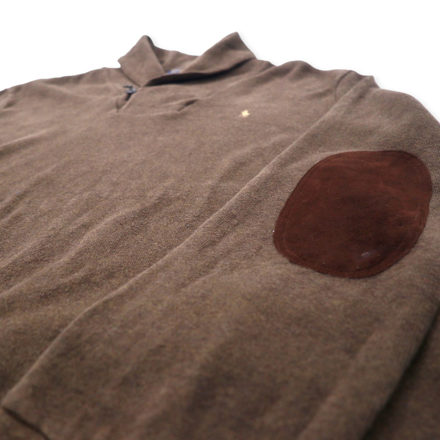 POLO RALPH LAUREN Shawl Collar Knit Sweater XXL Brown Cotton Elbow Patch Small Pony Embroidery Big Size