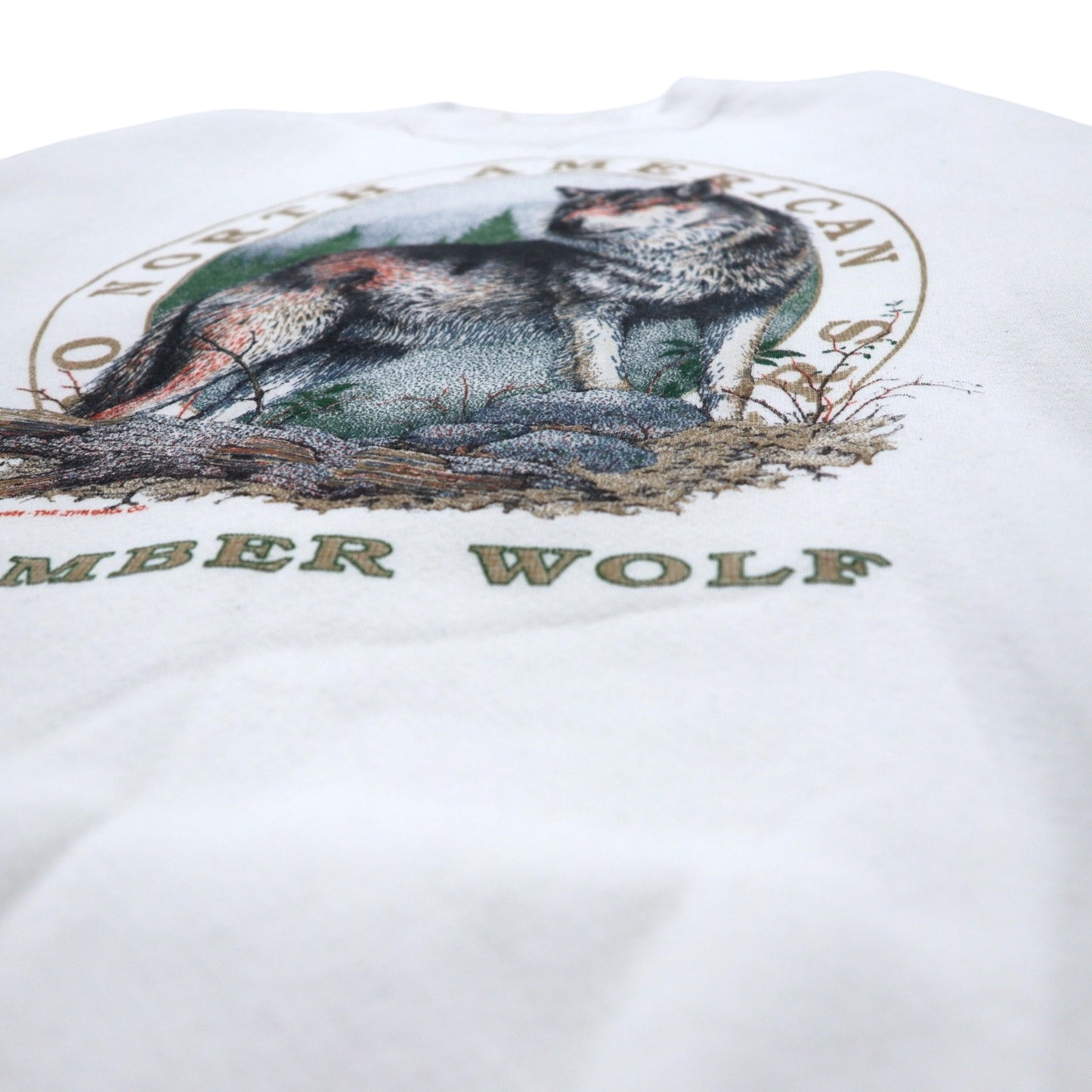 USA製 90年代 TULTEX アニマル プリント スウェット M ホワイト コットン NORTH AMERICAN 狼 ティンバーウルフ