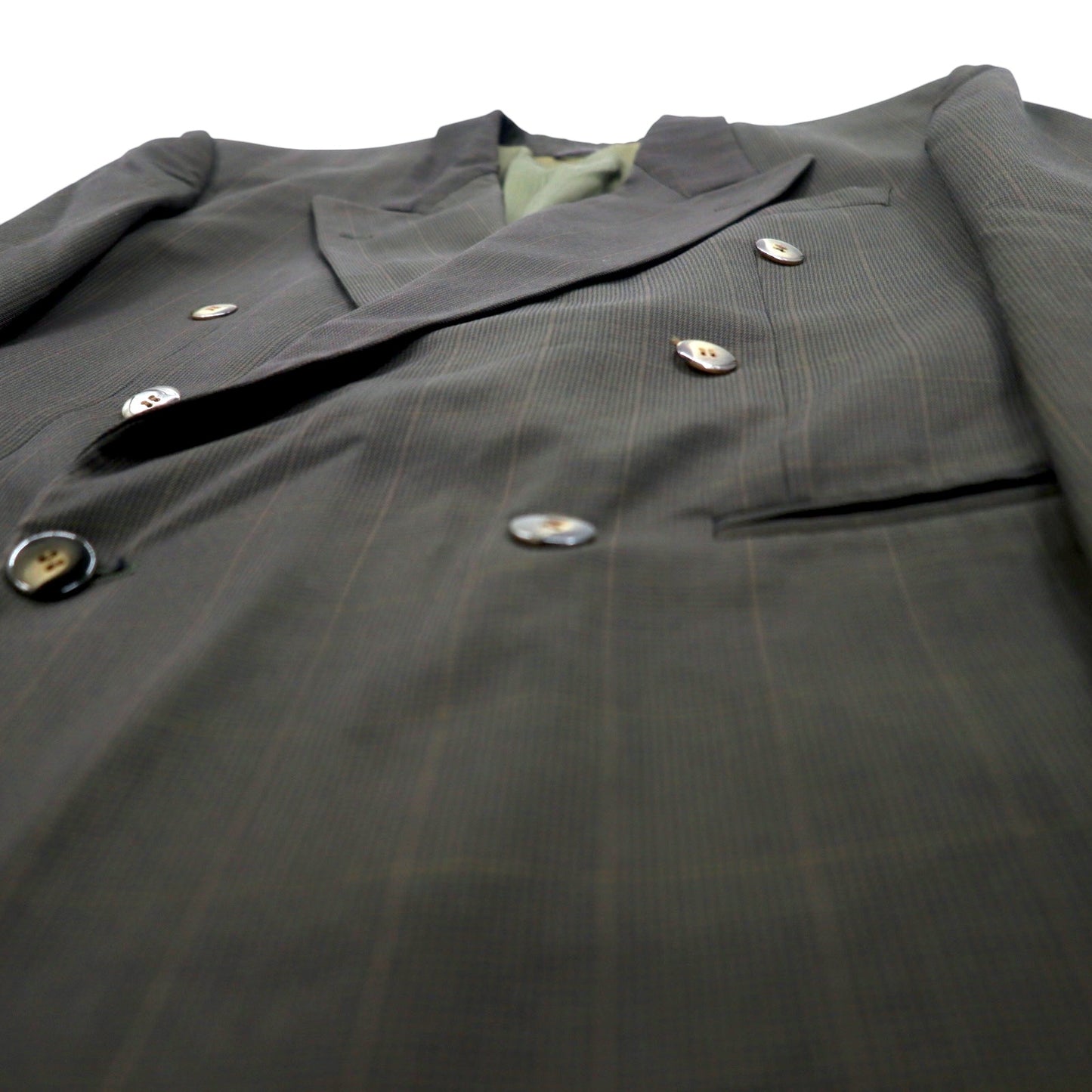 Made in France 90s Haute rive double-breasted tailored jacket L Khaki check wool polyester