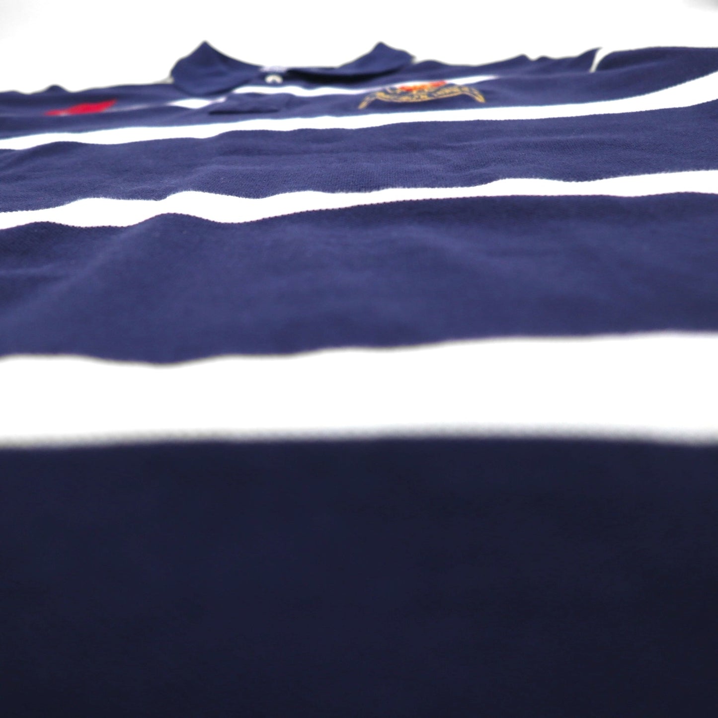 Polo by Ralph Lauren 90s Striped Polo Shirt, XL, Navy, Cotton, Pique, Embroidered Emblem Logo