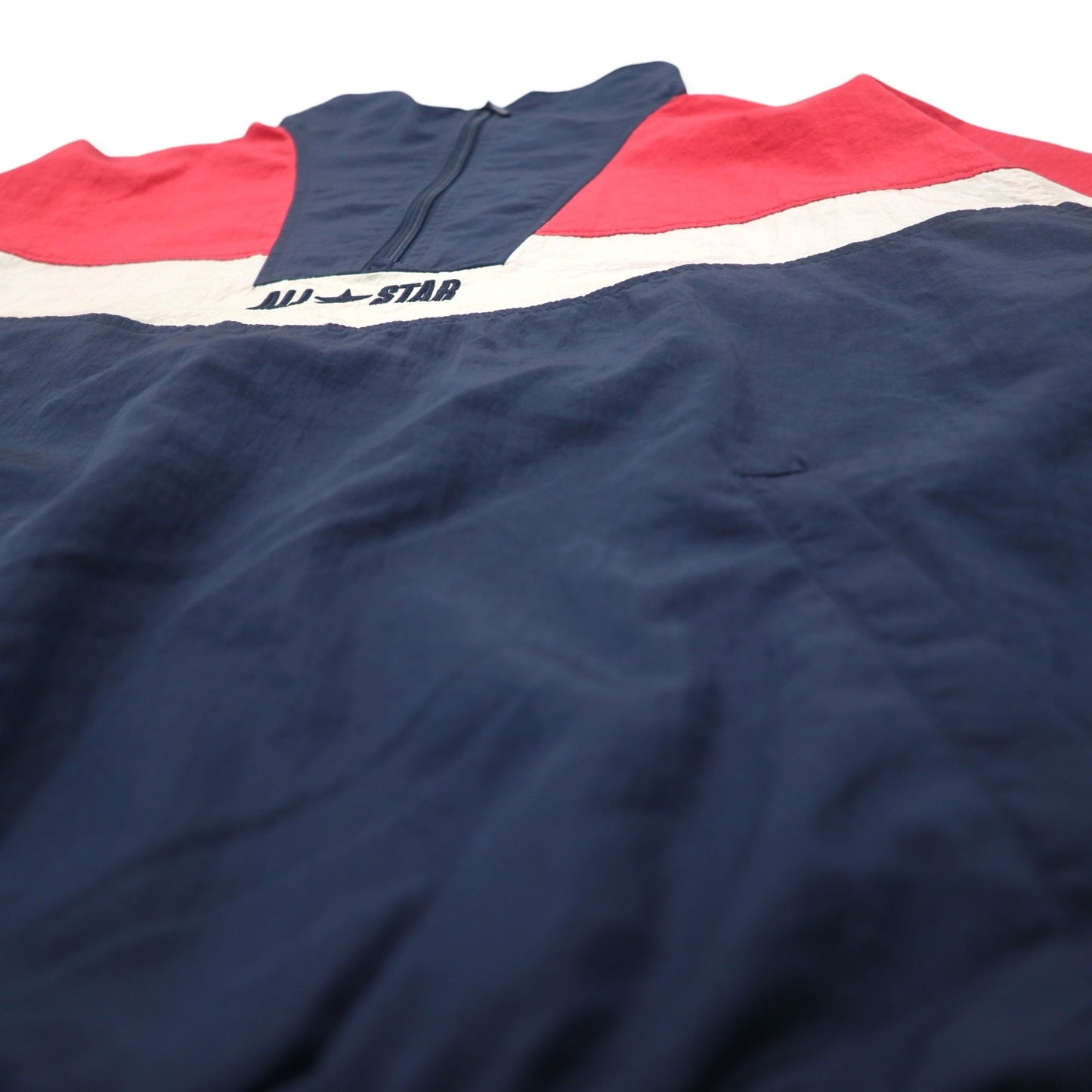 CONVERSE ハーフジップ ハイネック ナイロンジャケット M ネイビー トリコロール