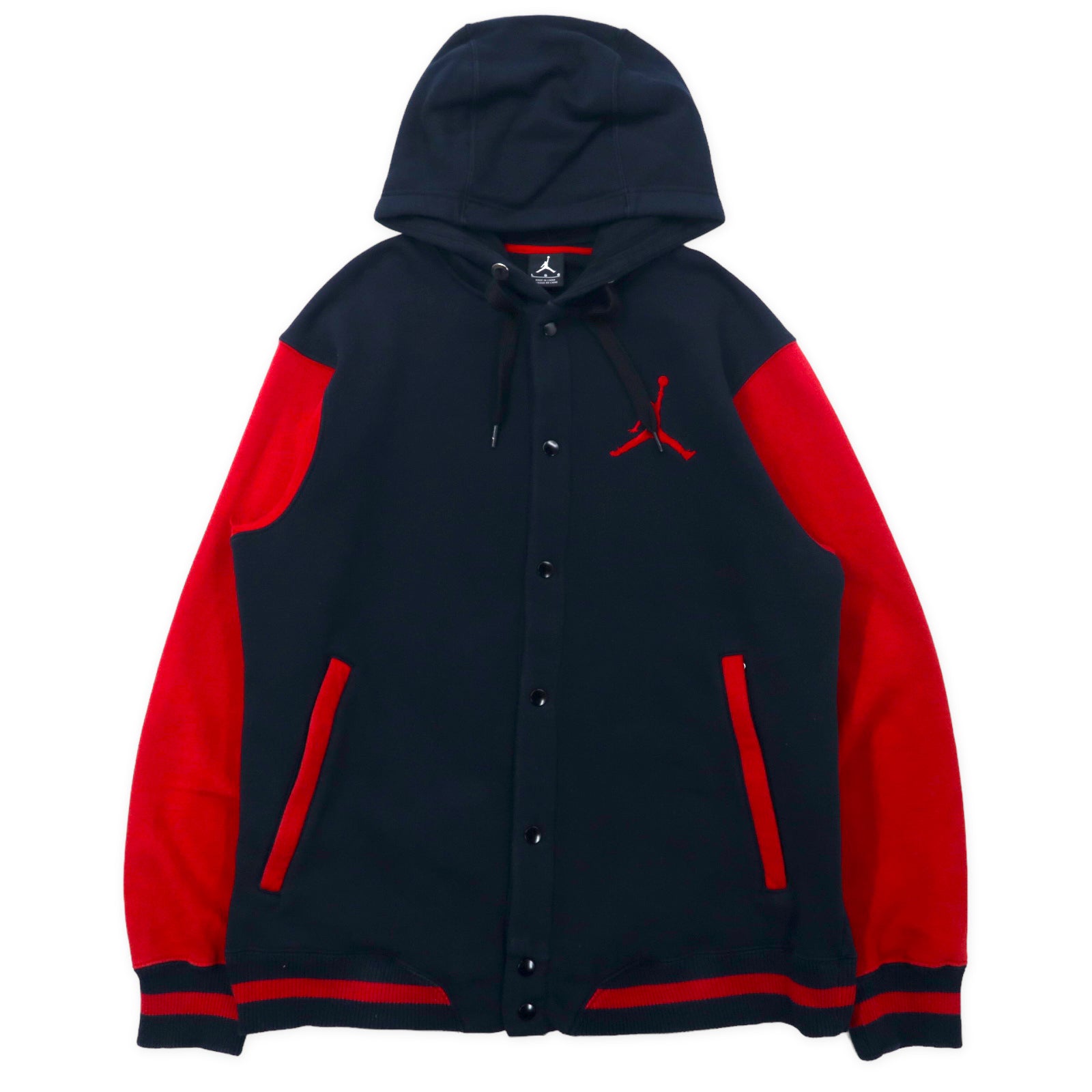 JORDAN BRAND (NIKE) Snap Hoodie Varsity Jacket L Black Red Cotton