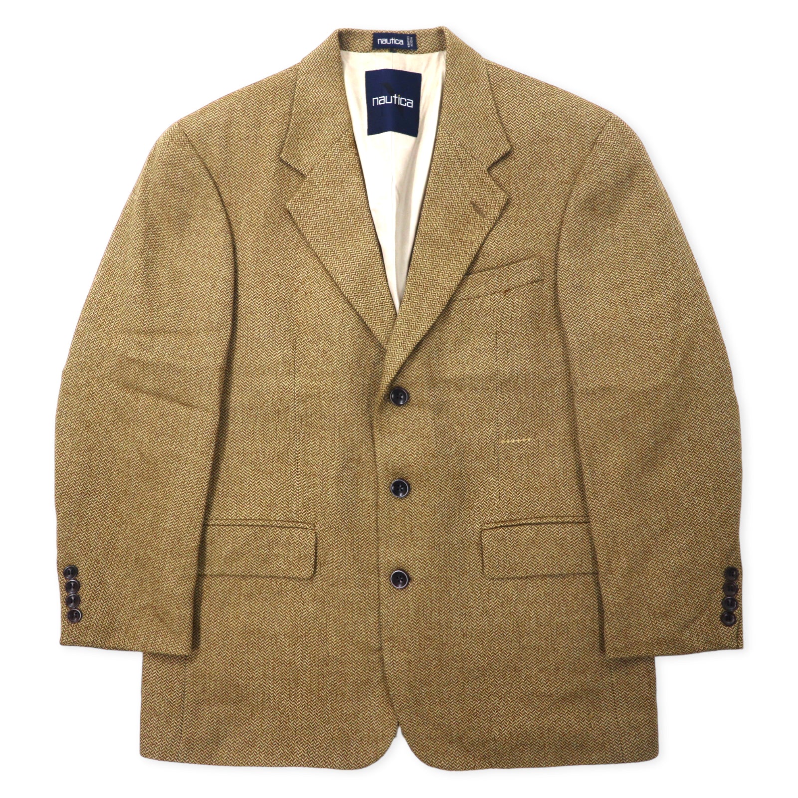 NAUTICA 90's 3B Tweed Tailored Jacket 40s Beige Wool Herringbone