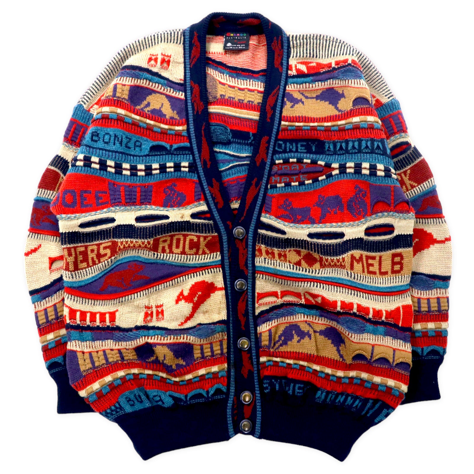 EMAROO Australia 90s Australia MADE 3D Knit Cardigan 14 Multi 