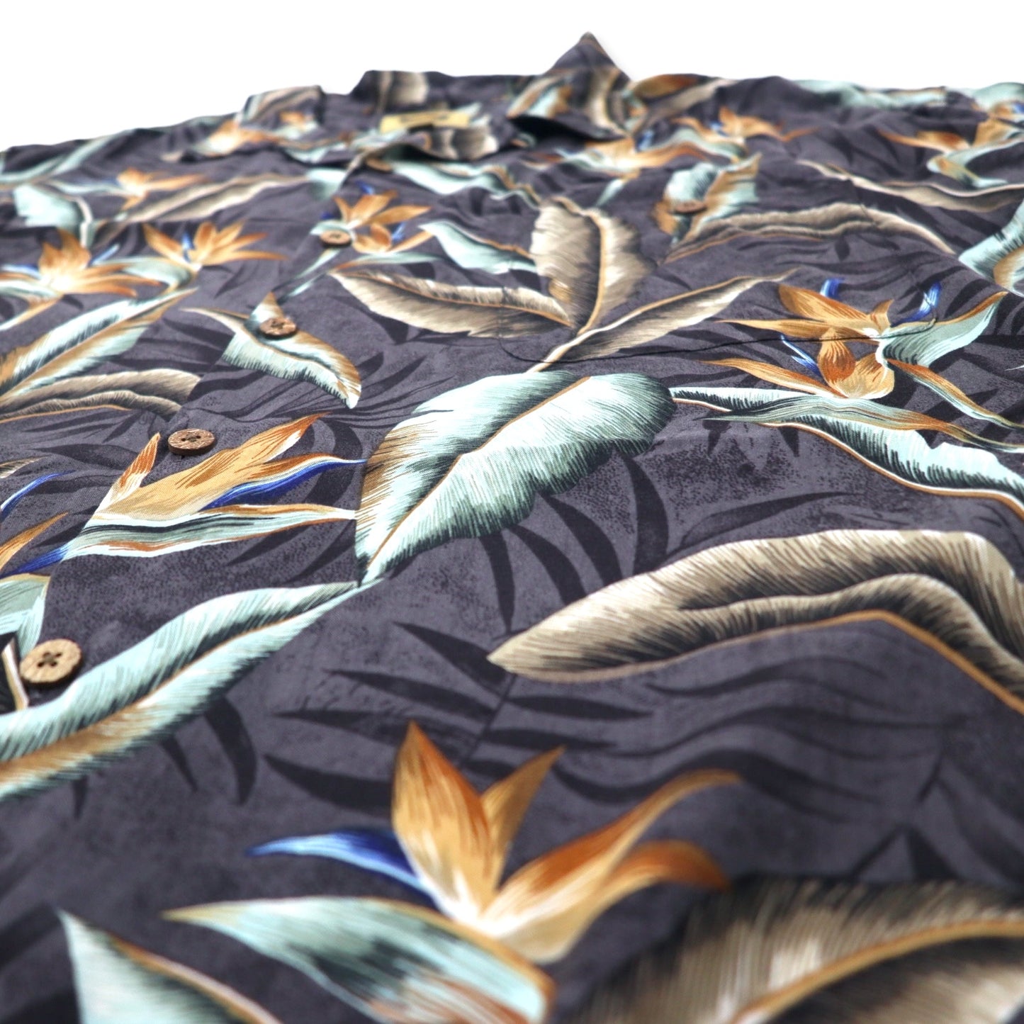 THE FOUNDRY SUPPLY CO. アロハシャツ 開襟 4XLT ブラック レーヨン 総柄 ボタニカル ビッグサイズ