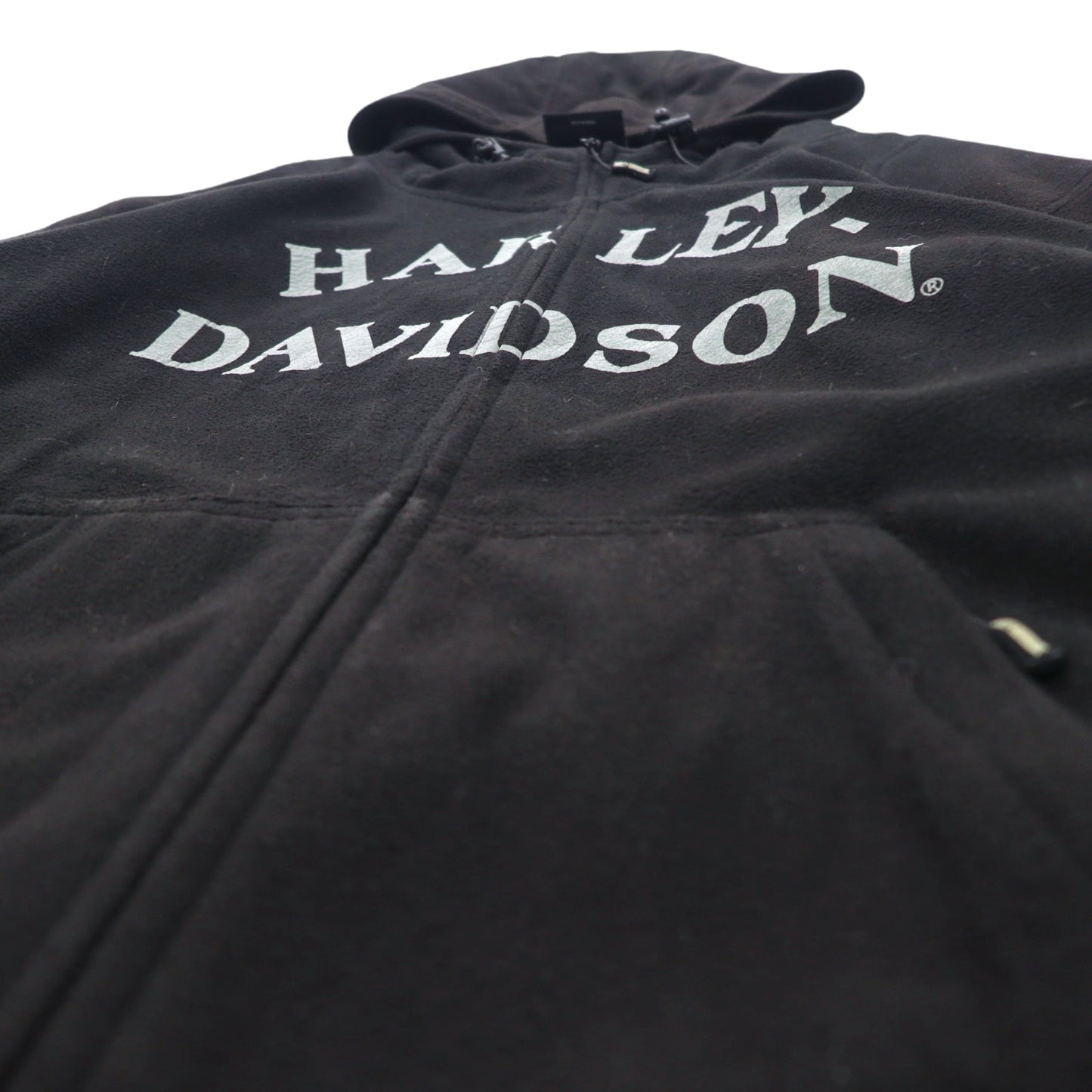 HARLEY DAVIDSON フリースジャケット パーカー XL ブラック ポリエステル スカル プリント リフレクター